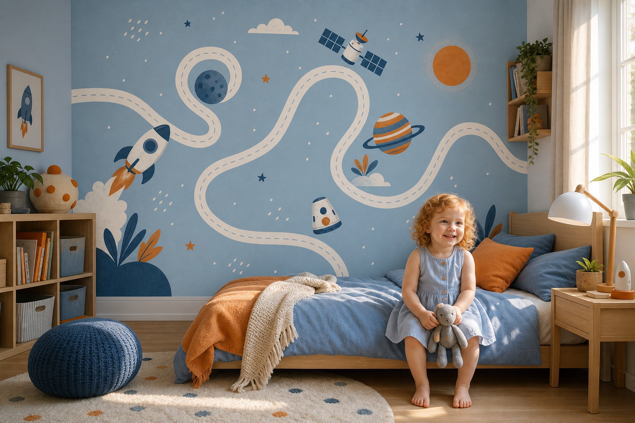 Space Wallpaper Rocket Whimsical Removable Wall Decor