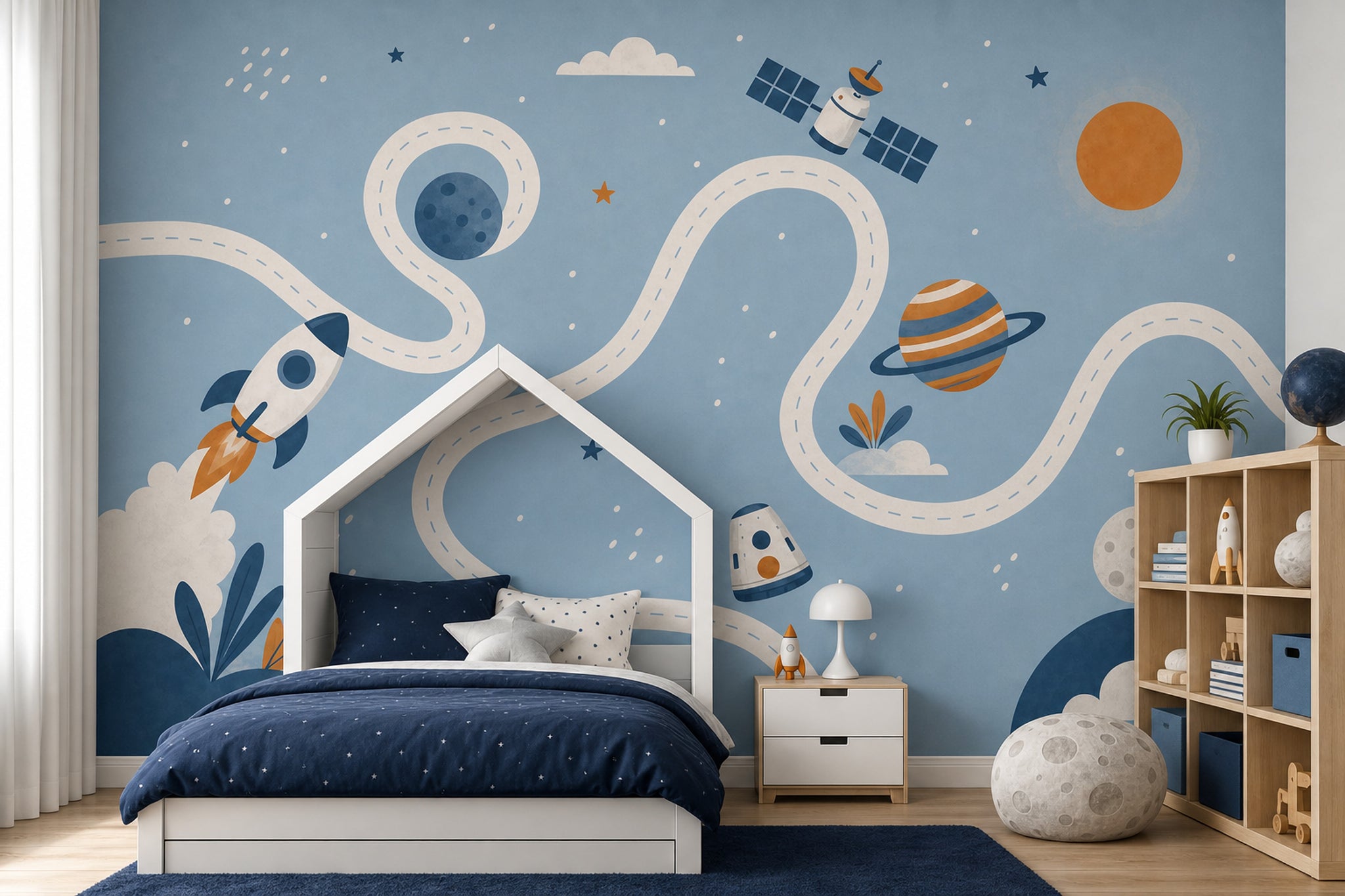 Space Wallpaper Rocket Whimsical Removable Wall Decor