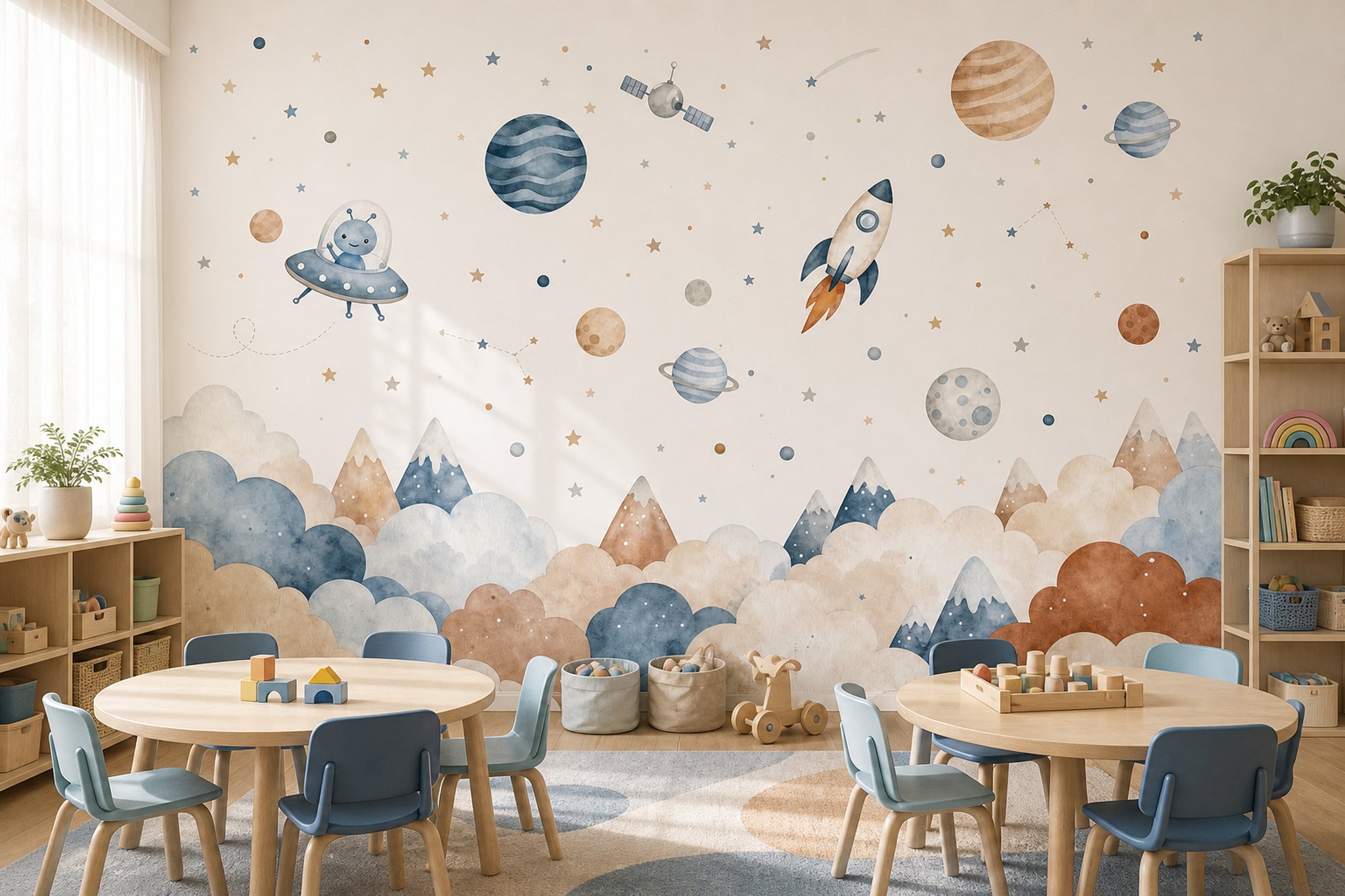Space Wallpaper Watercolor Planets Removable Wall Decor