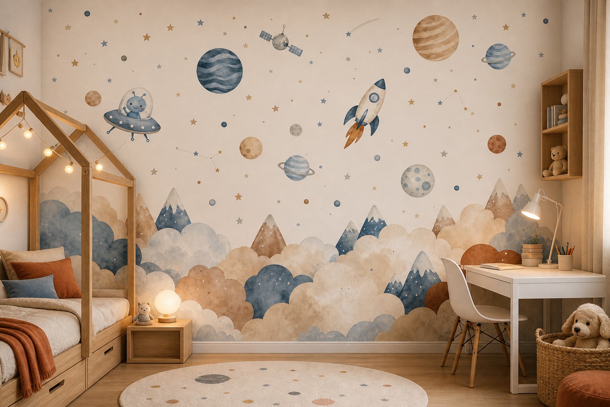 Space Wallpaper Watercolor Planets Removable Wall Decor