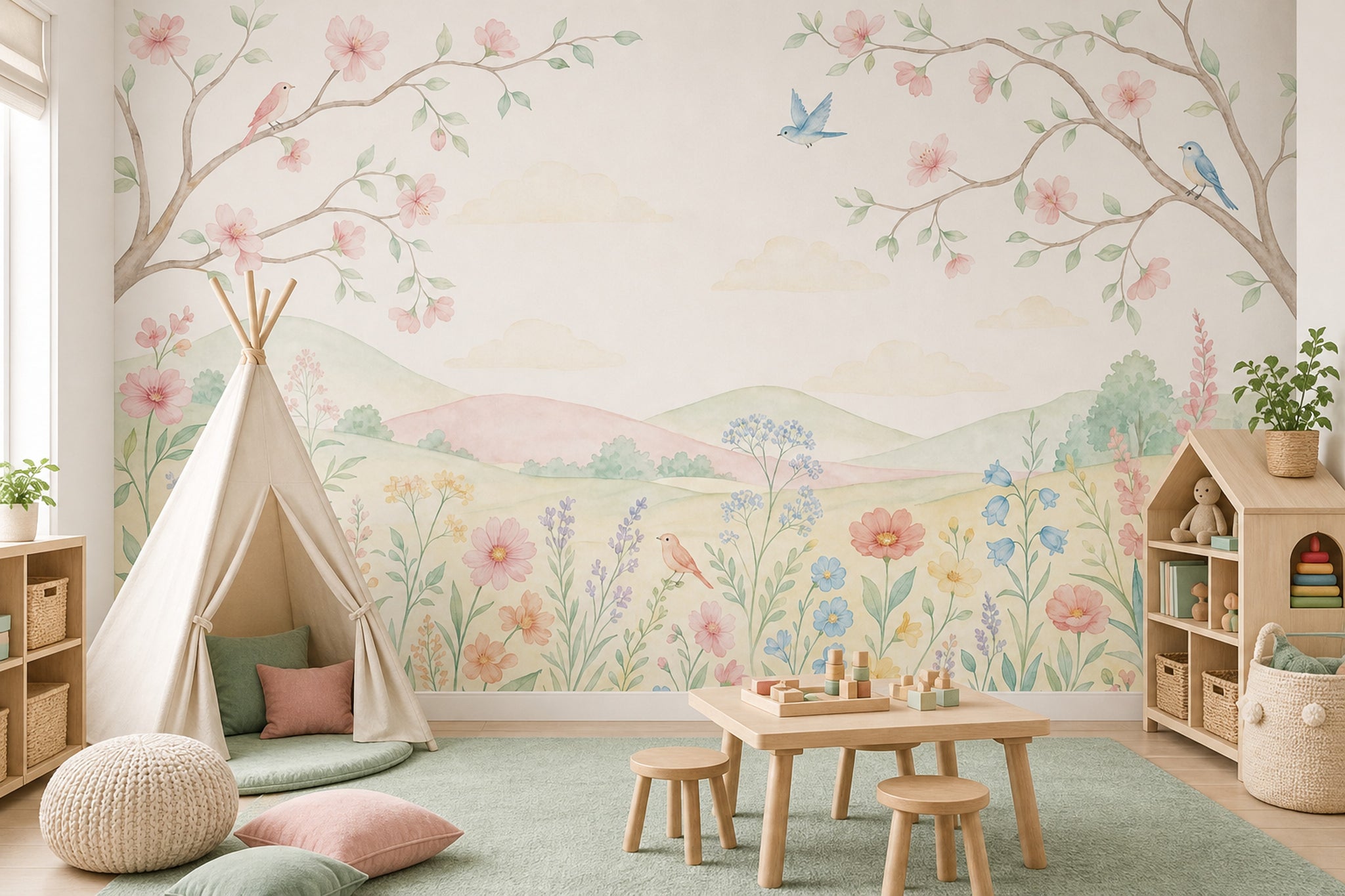 Watercolor Texture Wallpaper Muted Green Watercolor Texture Wall Mural