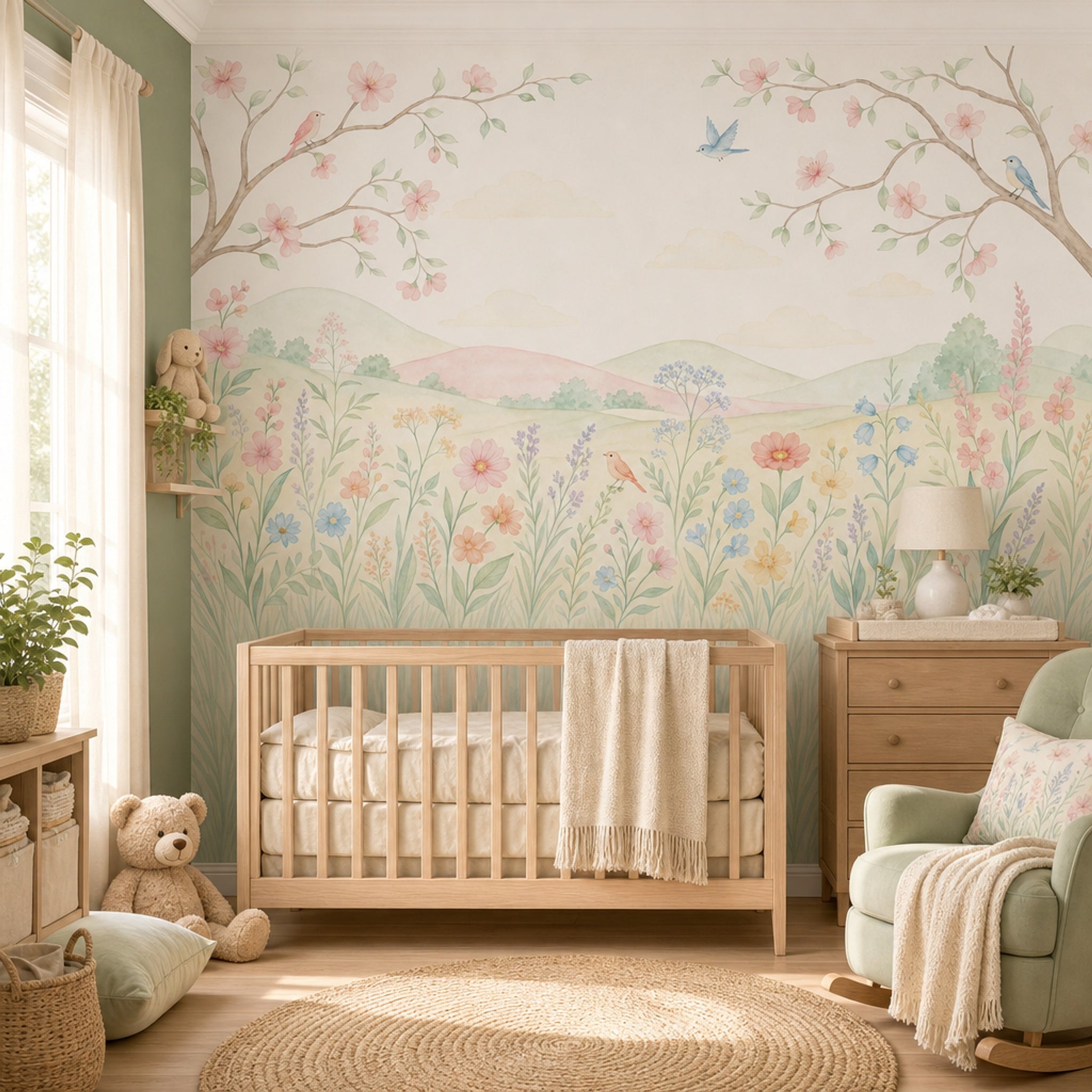 Watercolor Texture Wallpaper Muted Green Watercolor Texture Wall Mural