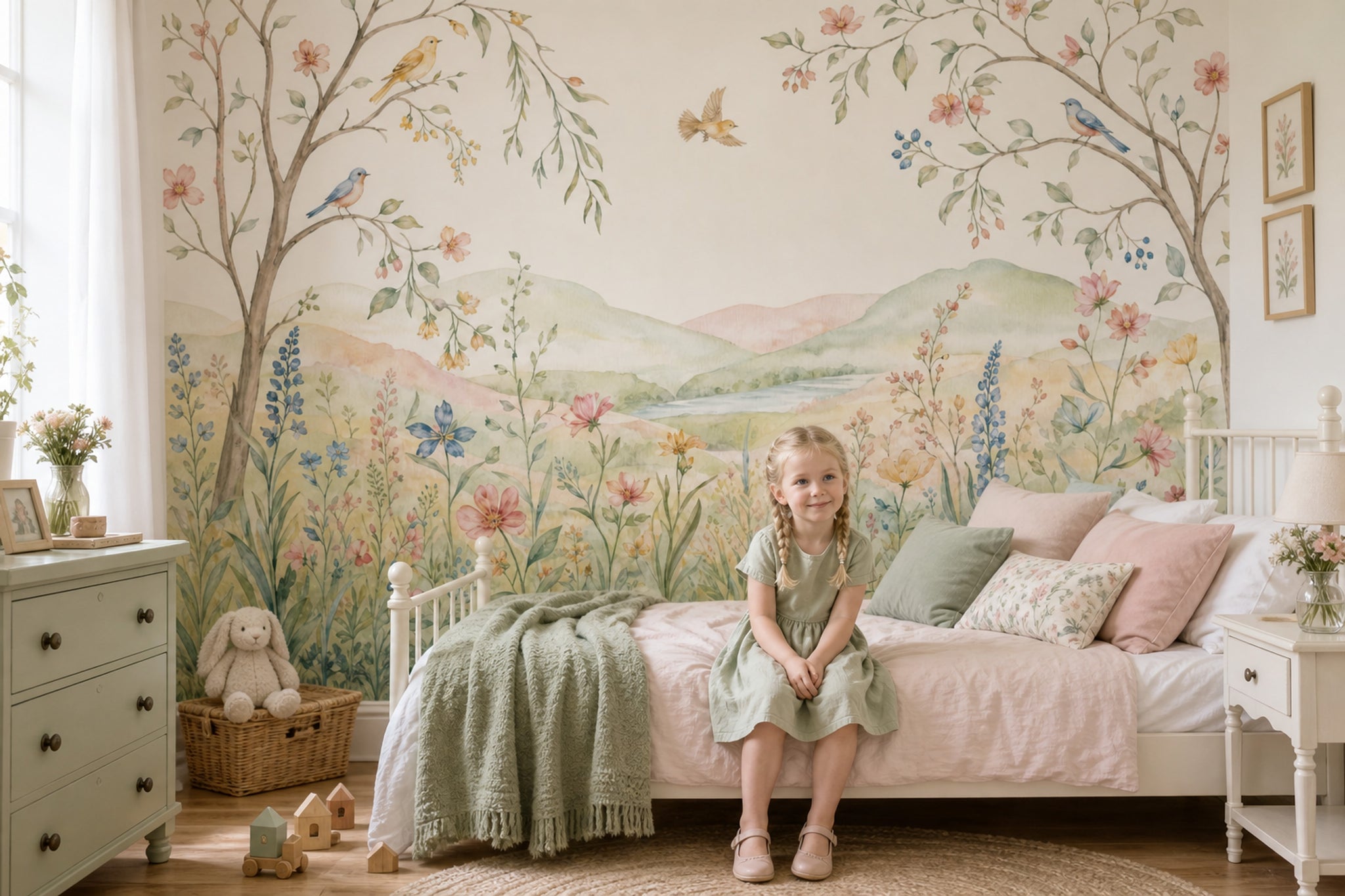 Wildflower Meadow Wallpaper Watercolor Spring Blossoms Wall Mural