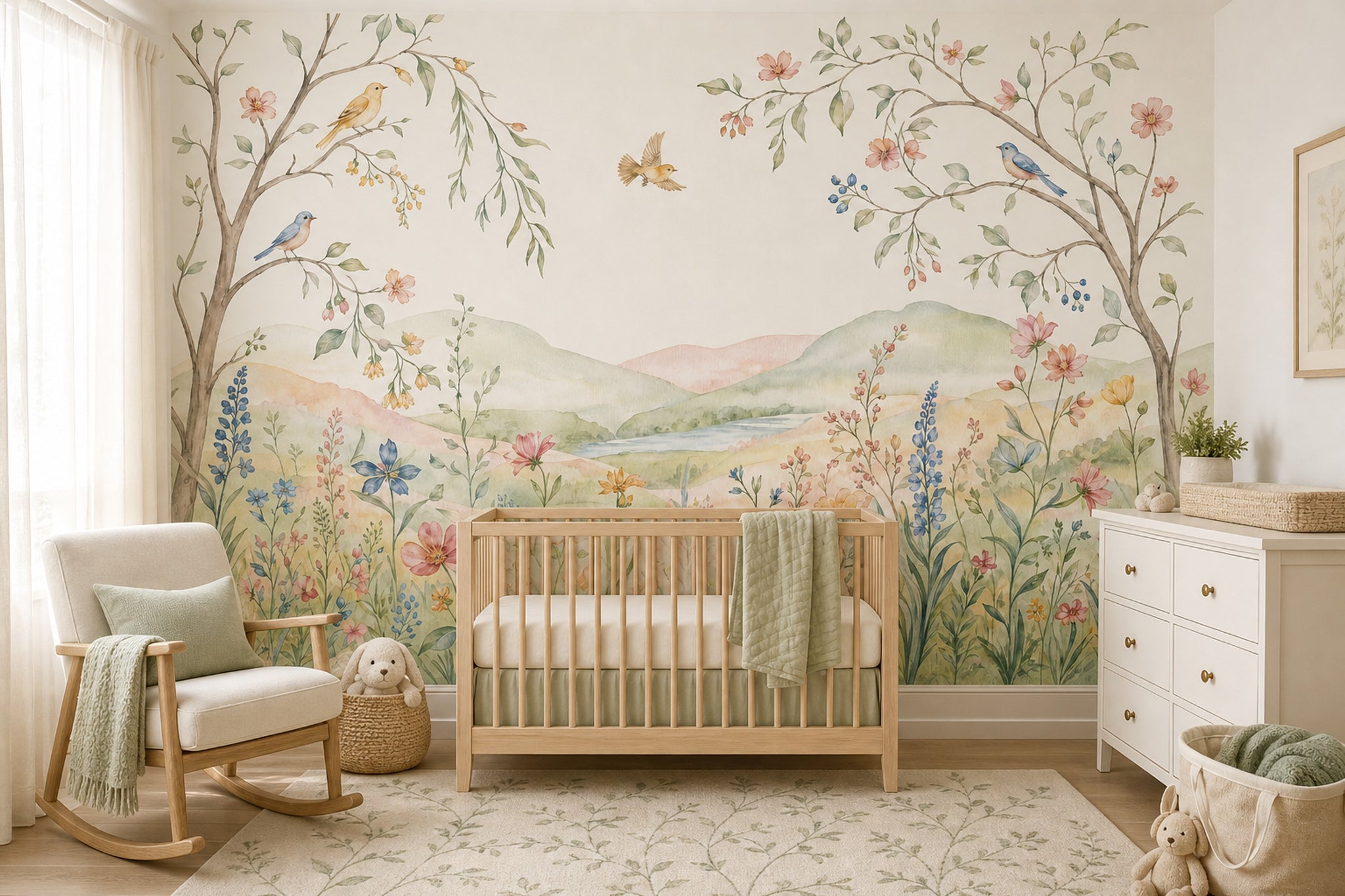 Wildflower Meadow Wallpaper Watercolor Spring Blossoms Wall Mural