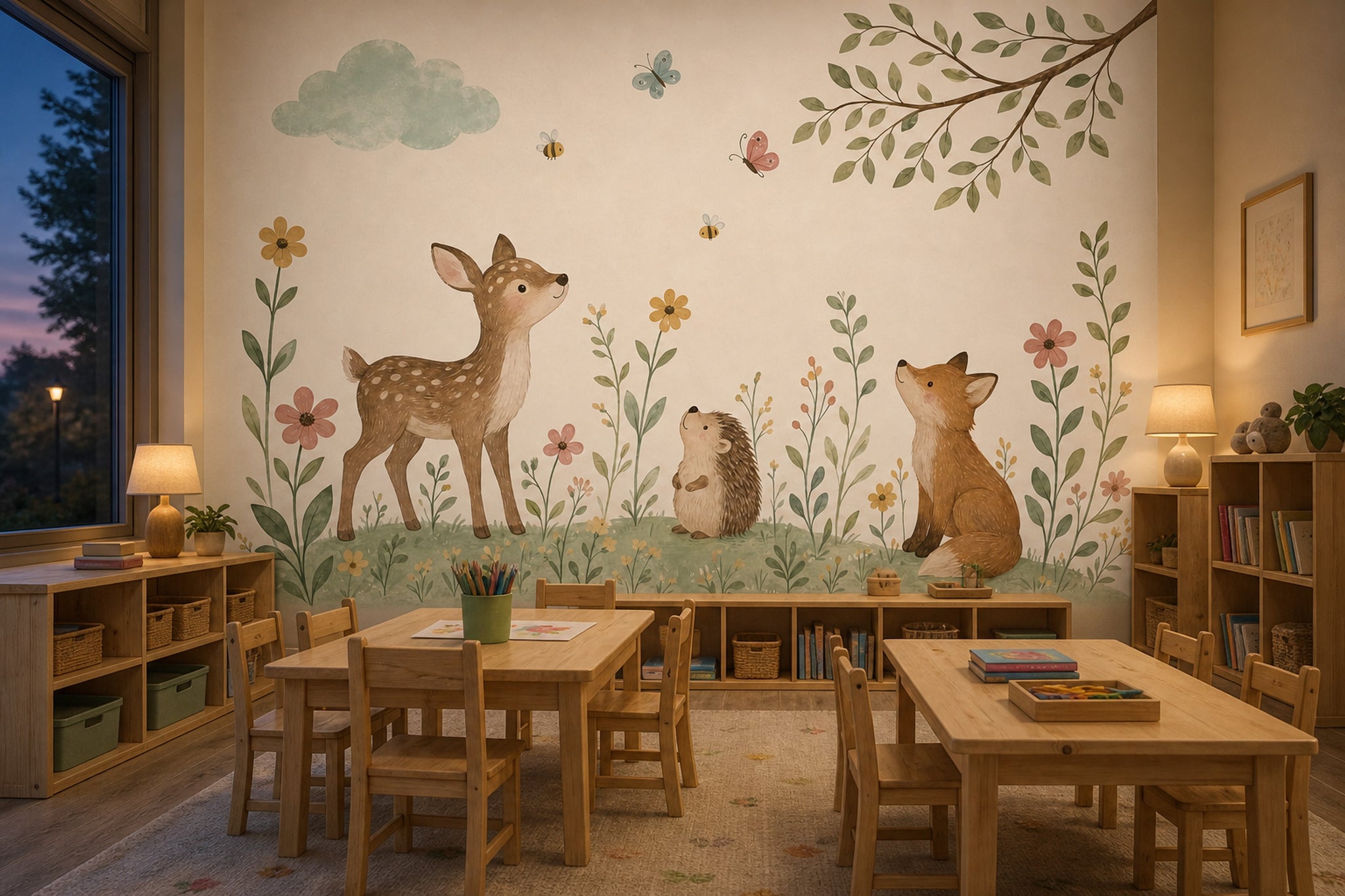 Woodland Animals Wallpaper Nursery Wallpaper Watercolor Wall Mural