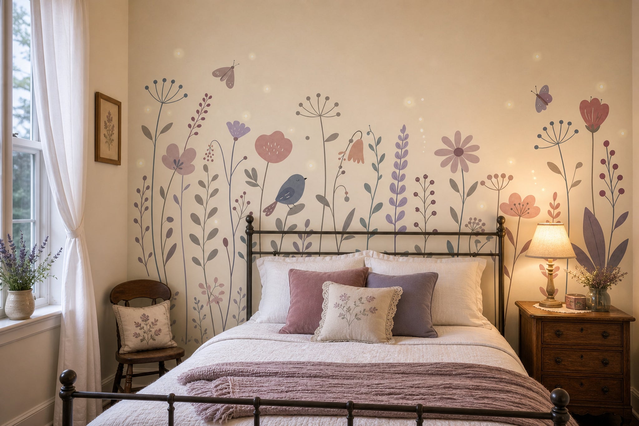Wildflowers Wallpaper Pastel Removable Butterflies Wall Decor