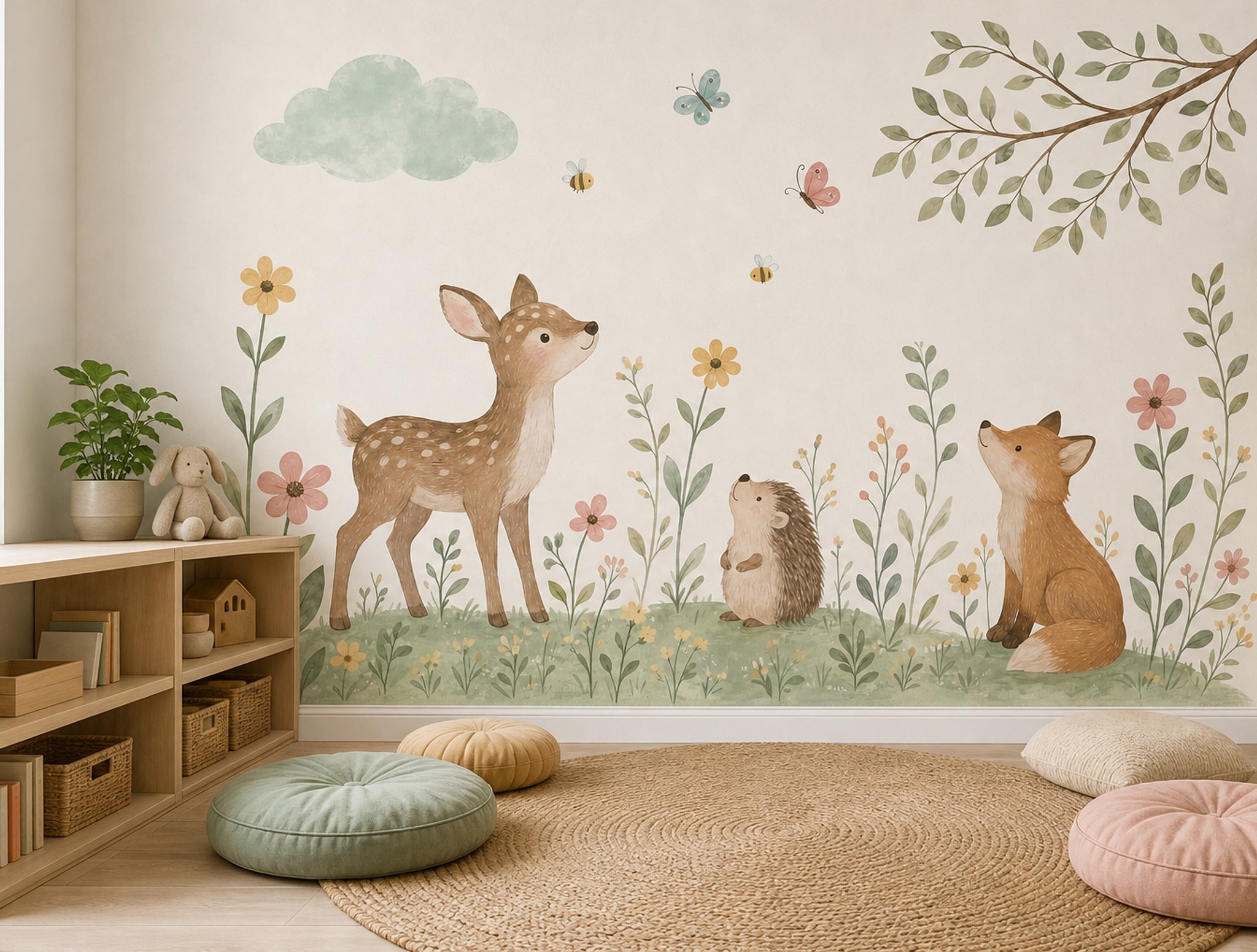 Woodland Animals Wallpaper Nursery Wallpaper Watercolor Wall Mural