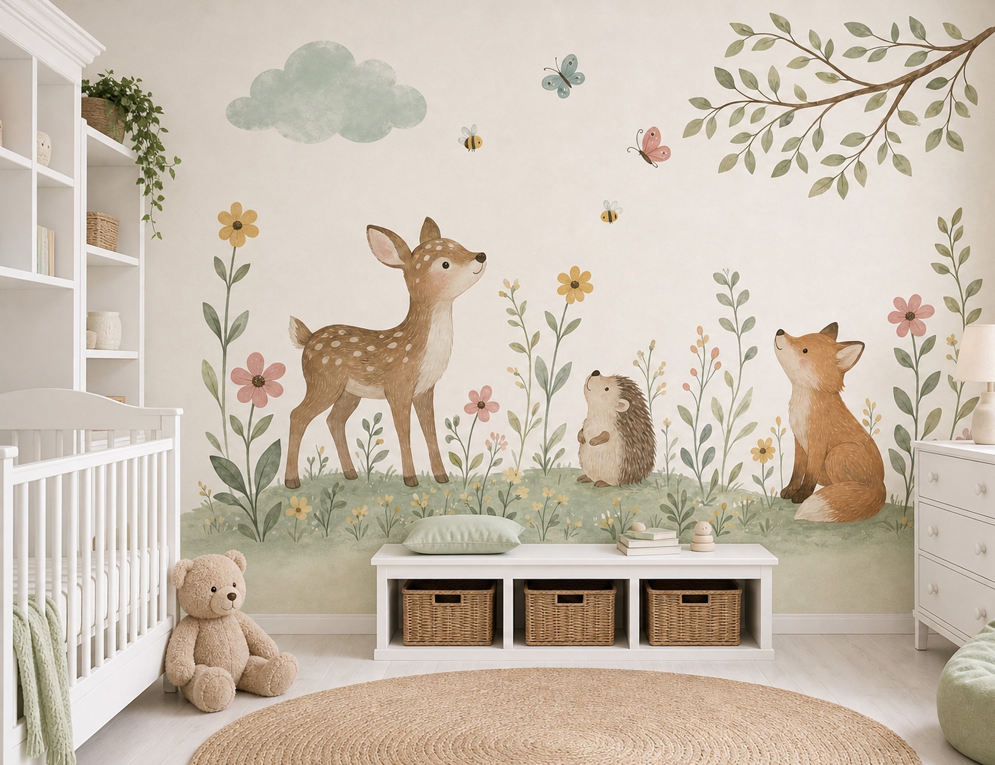 Woodland Animals Wallpaper Nursery Wallpaper Watercolor Wall Mural