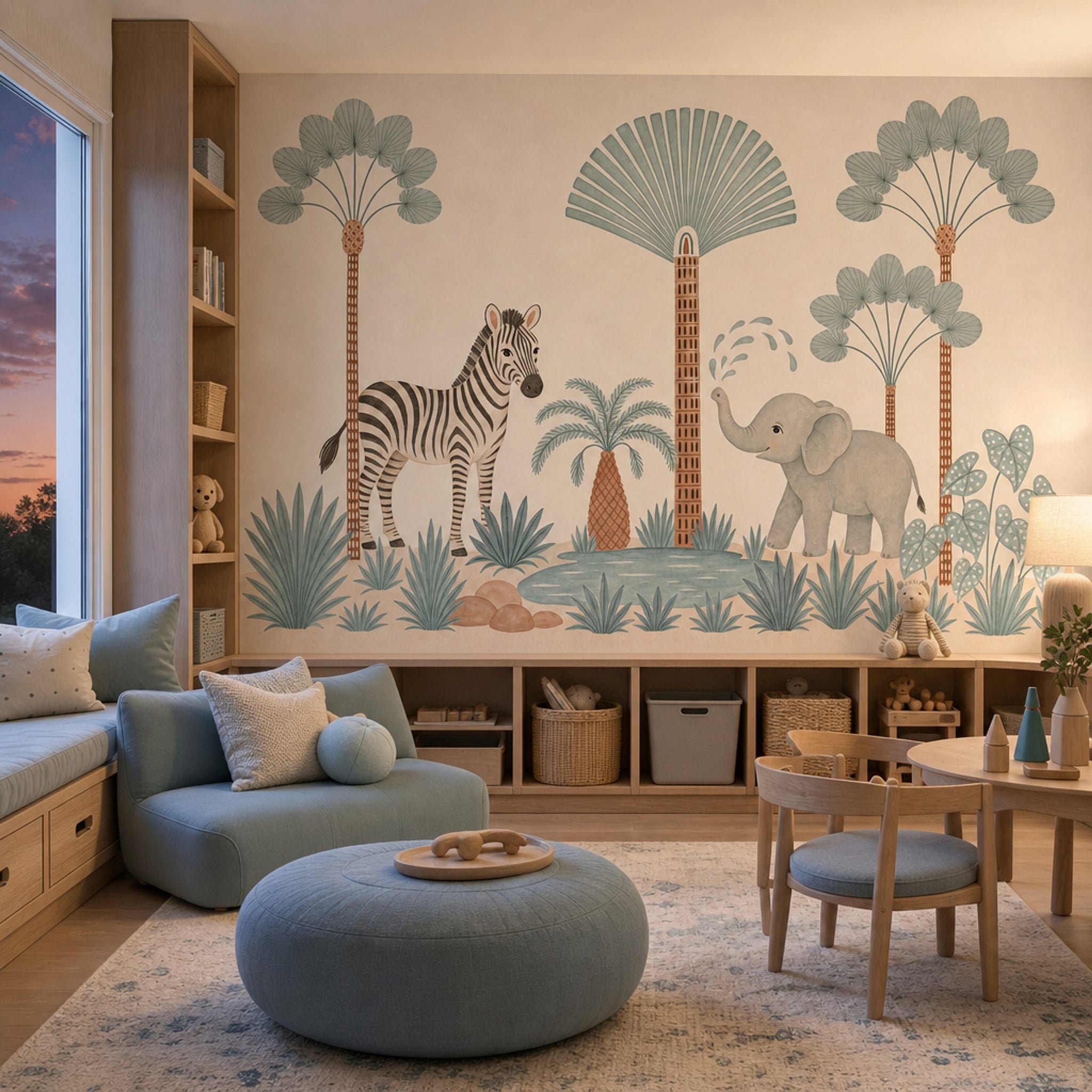 Safari Landscape Wallpaper Zebra Removable Elephant Wall Decor