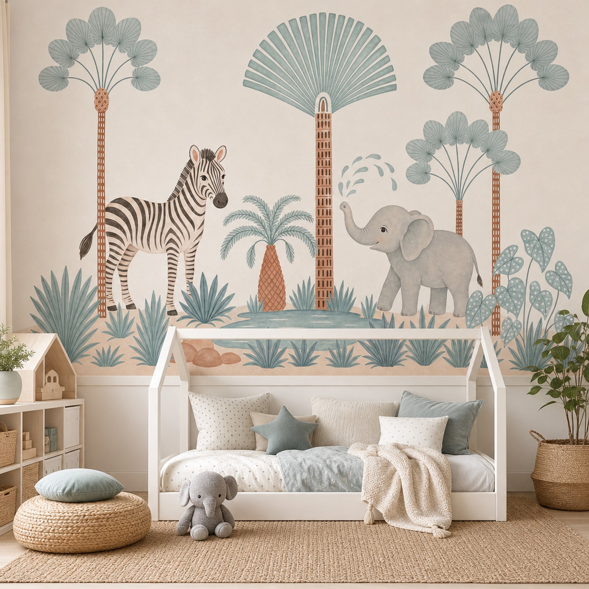 Safari Landscape Wallpaper Zebra Removable Elephant Wall Decor