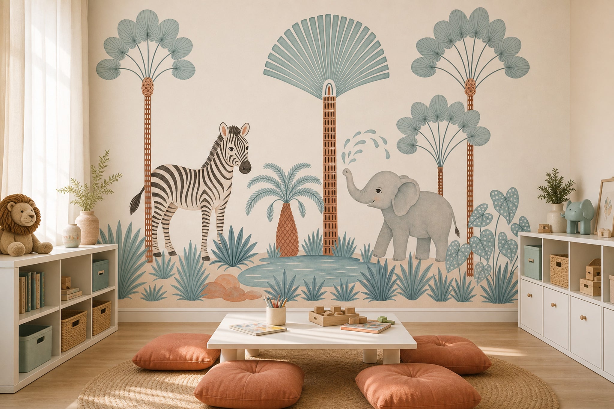 Safari Landscape Wallpaper Zebra Removable Elephant Wall Decor