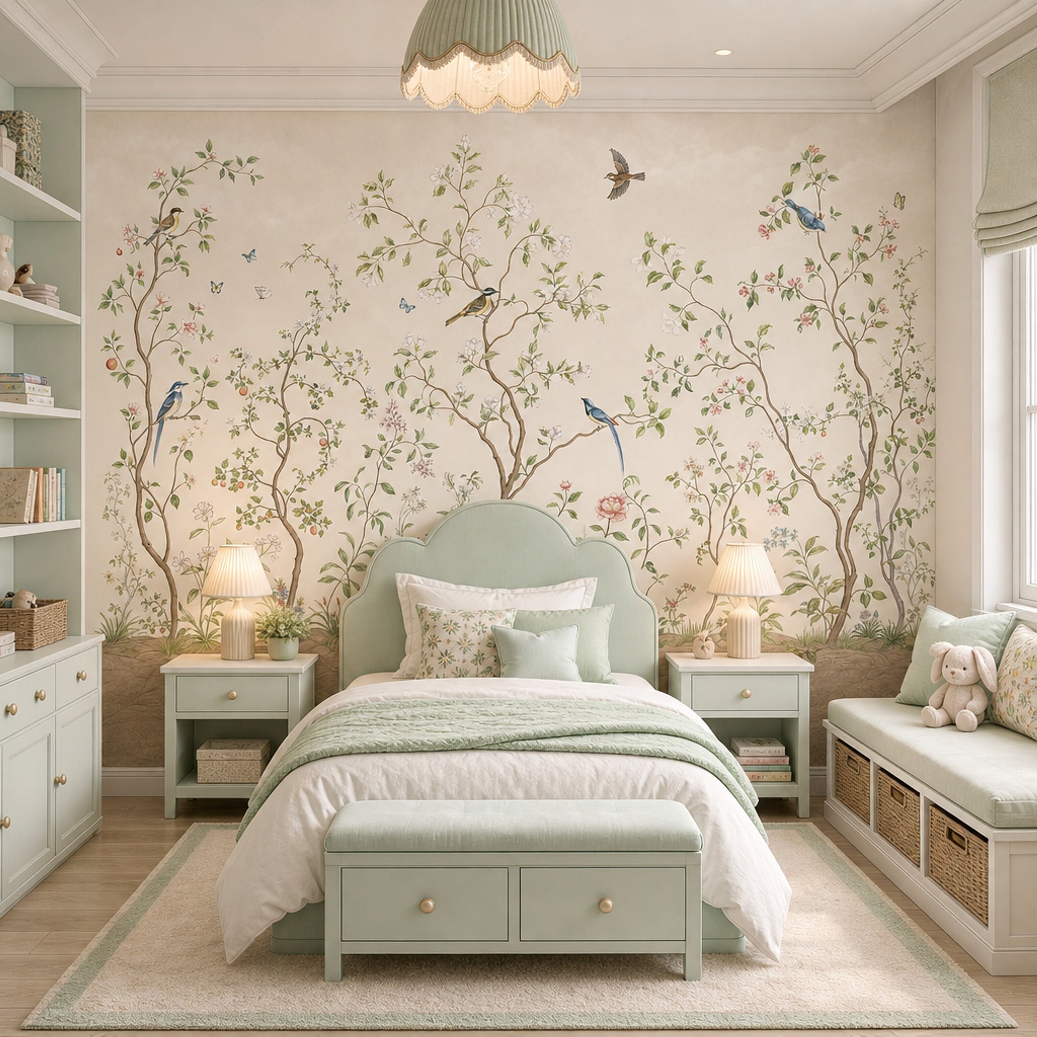 Botanical Wallpaper Floral Branches Removable Birds Wall Decor