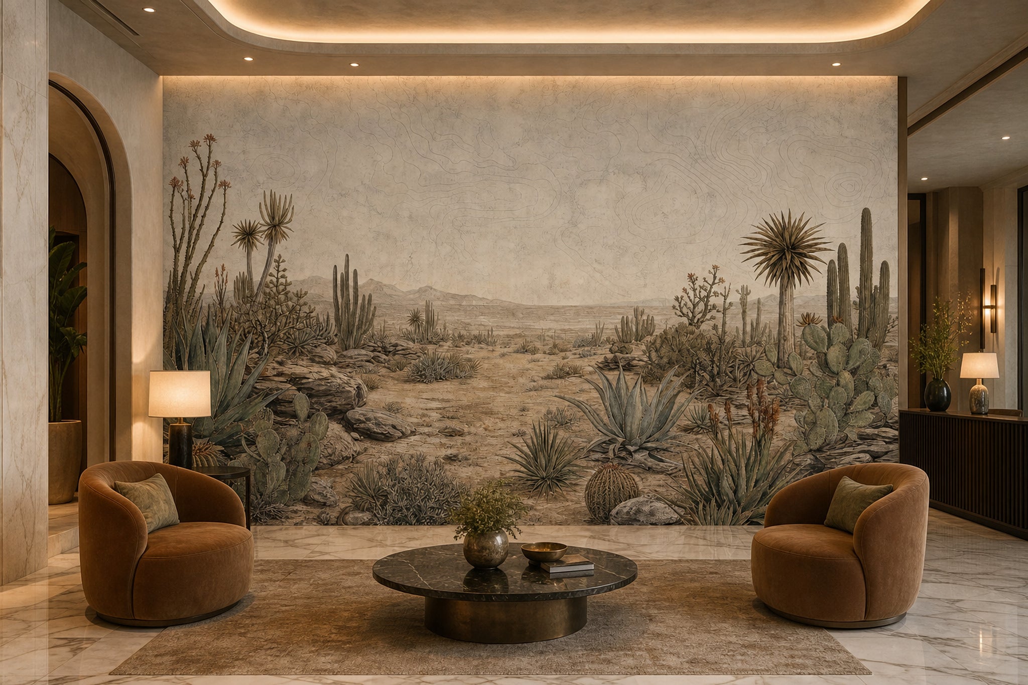 Paper Texture Wallpaper Desert Landscape Removable Cactus Wall Decor