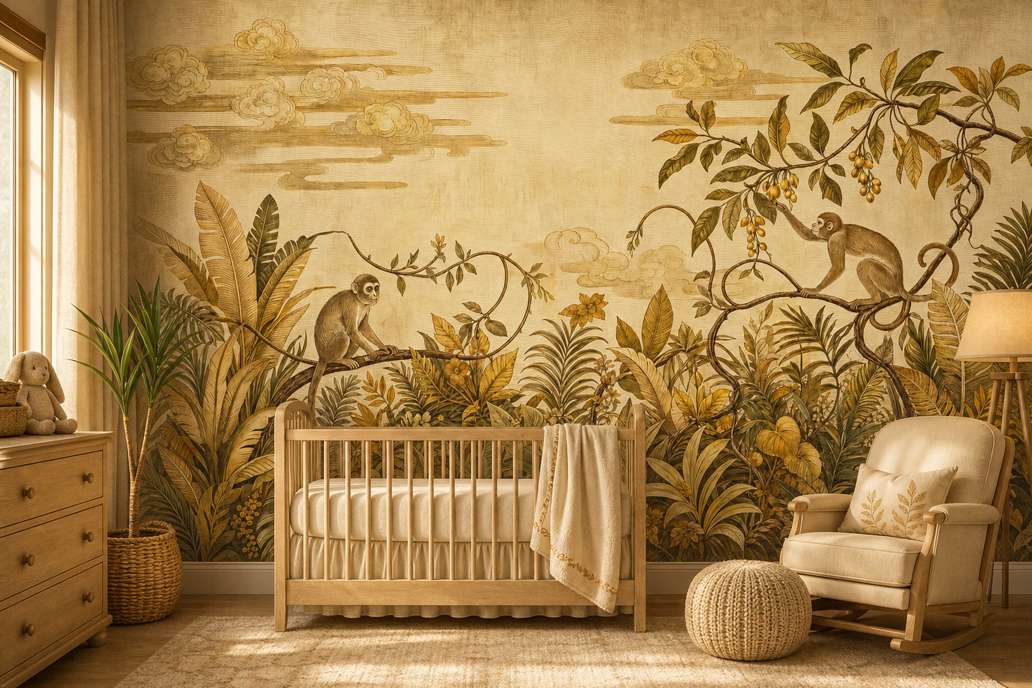 Tropical Jungle Wallpaper Monkeys Botanical Foliage Wall Mural