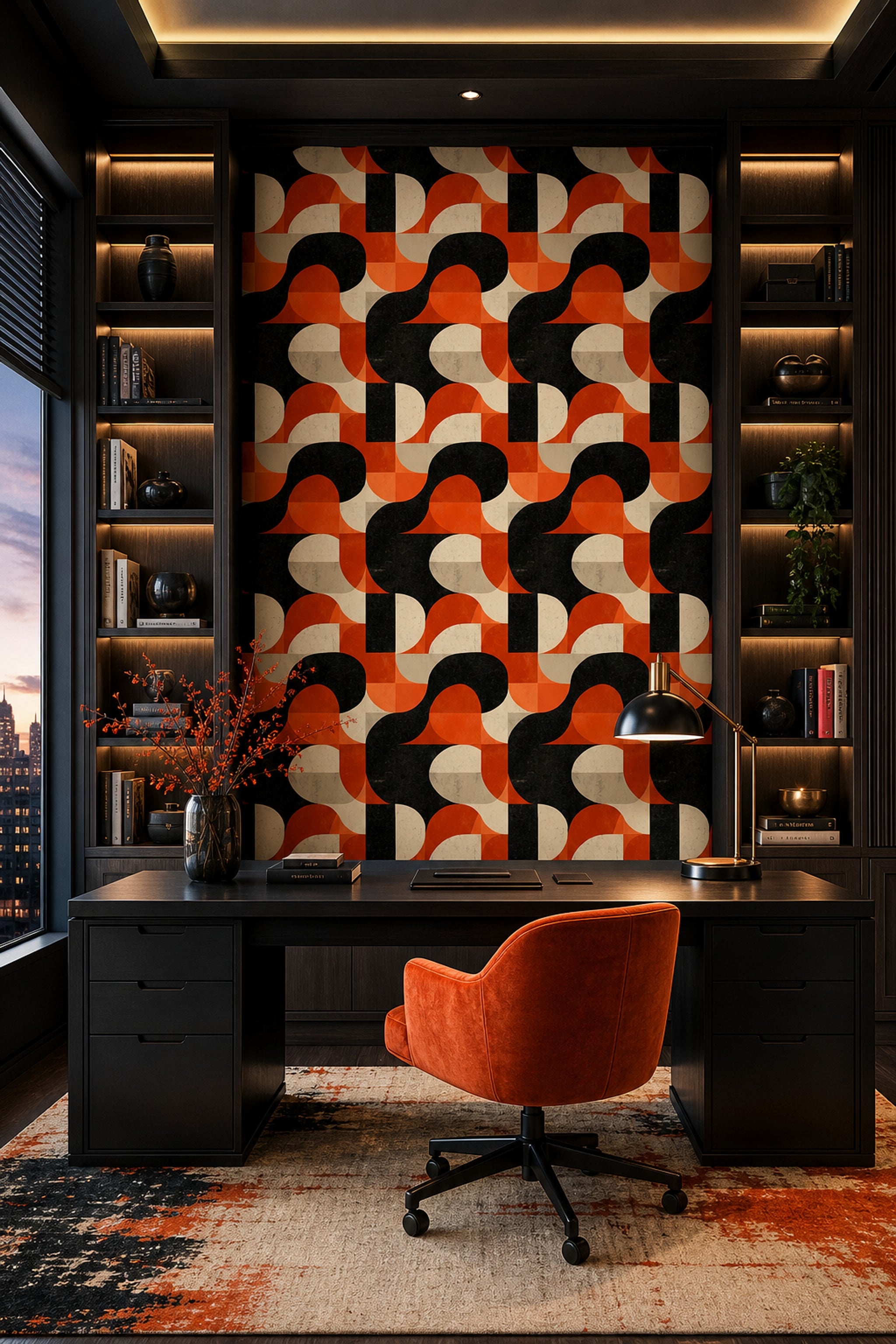 Mid-Century Modern Wallpaper Retro Geometric Removable Wall Decor