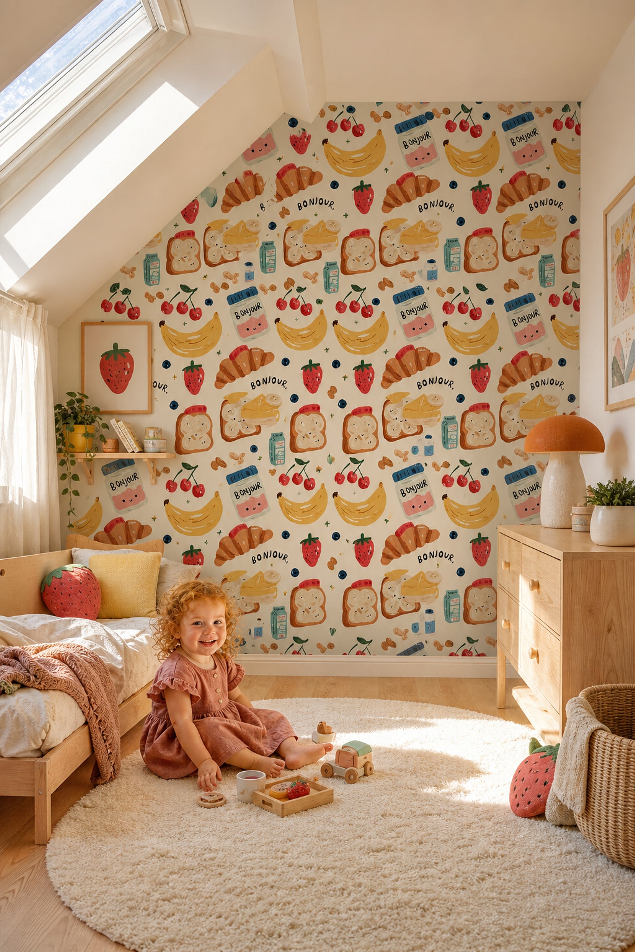 White Background Wallpaper Breakfast Pattern Kitchen Decorative Mural