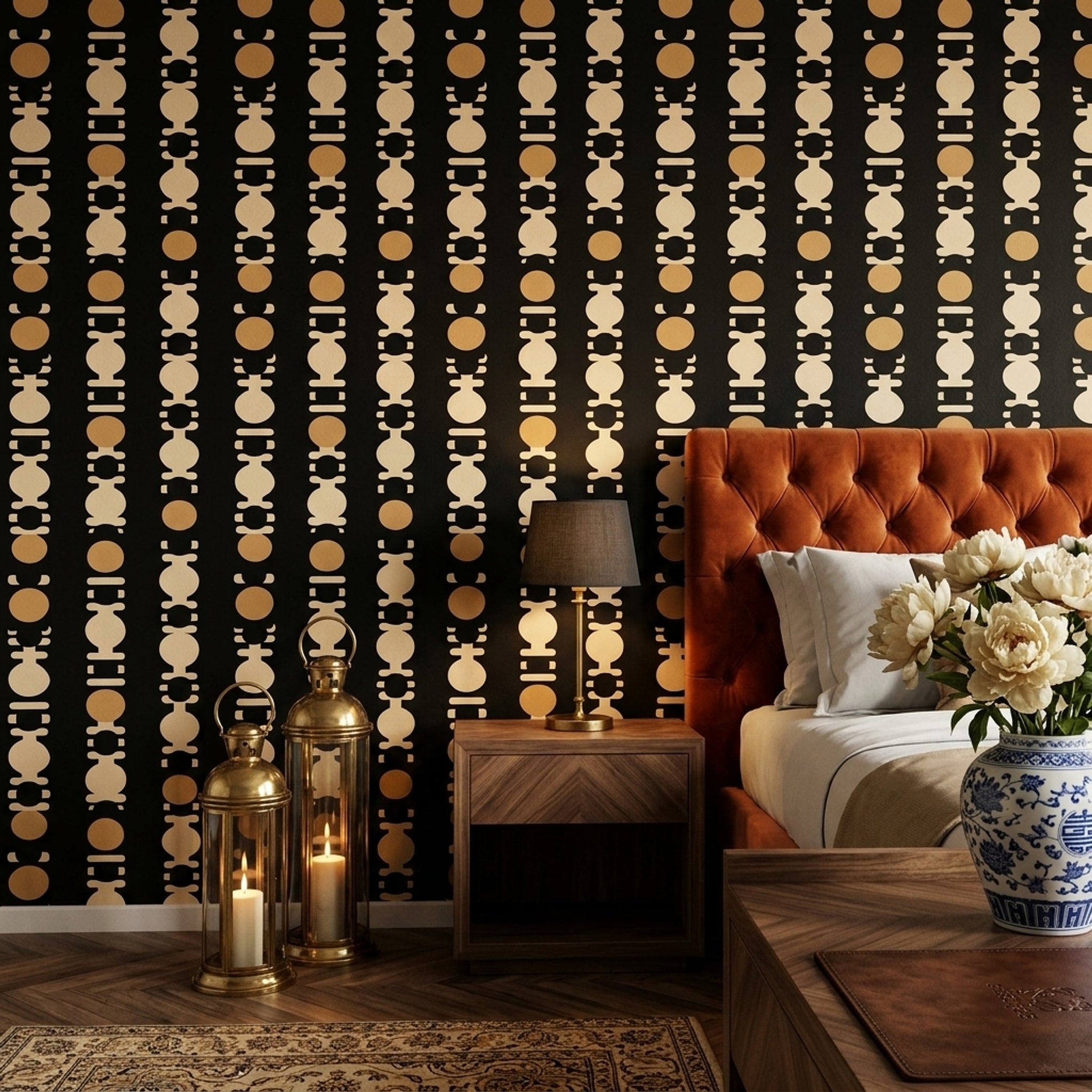 Mid Century Modern Wallpaper Solid Black Removable Totem Wall Double Roll