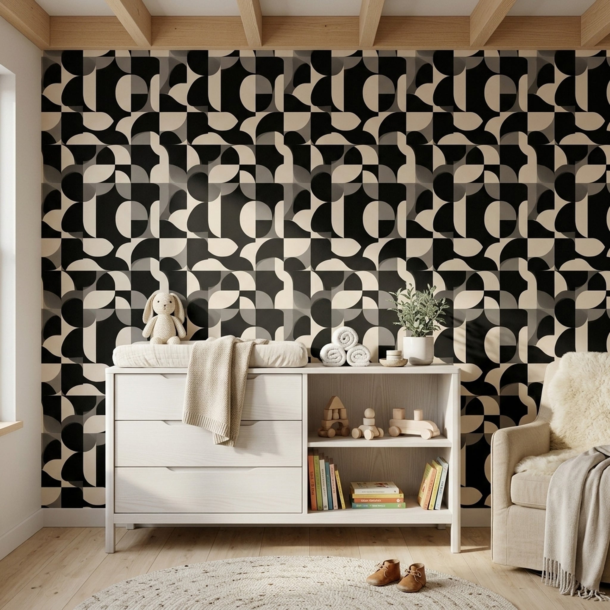Mid Century Modern Wallpaper Geometric Abstract Decorative Mural