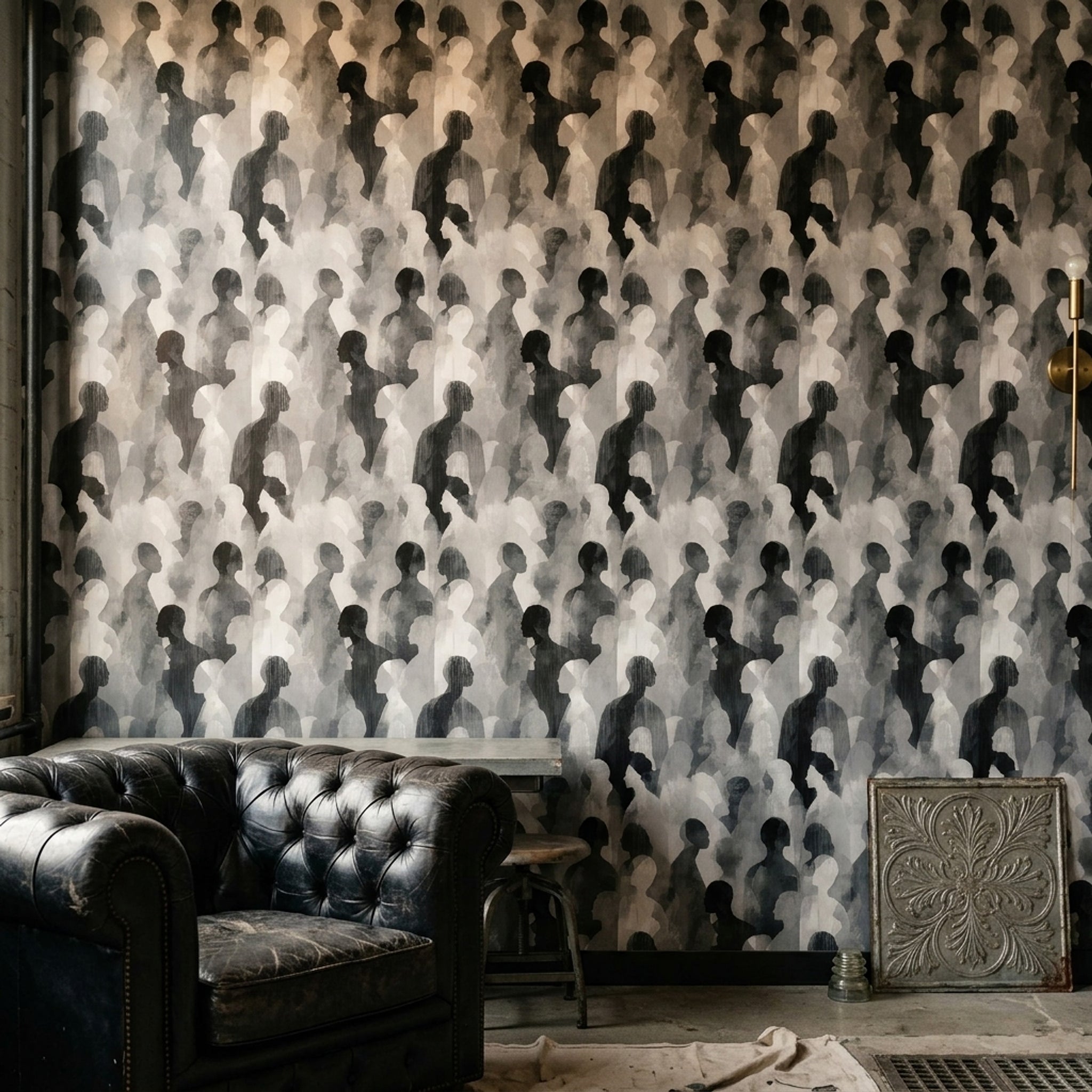 Silhouettes Wallpaper Abstract Removable Monochrome Wall Double Roll