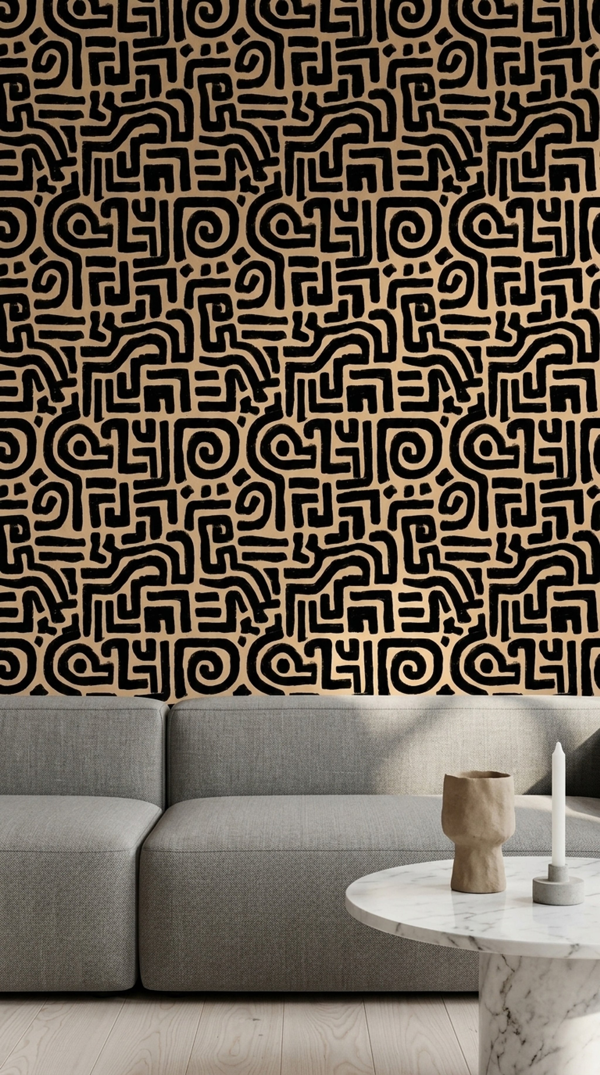 Maze Labyrinth Wallpaper Dark Abstract Removable Black And Tan Wall Double Roll