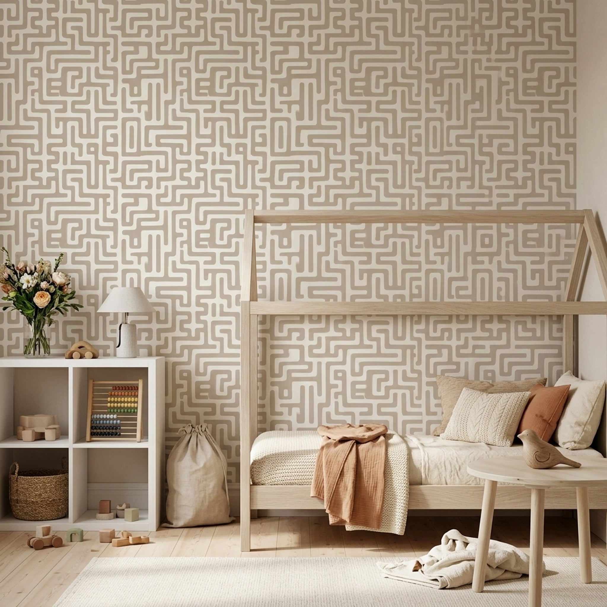 White Background Wallpaper Mid Century Modern Removable Wall Double Roll