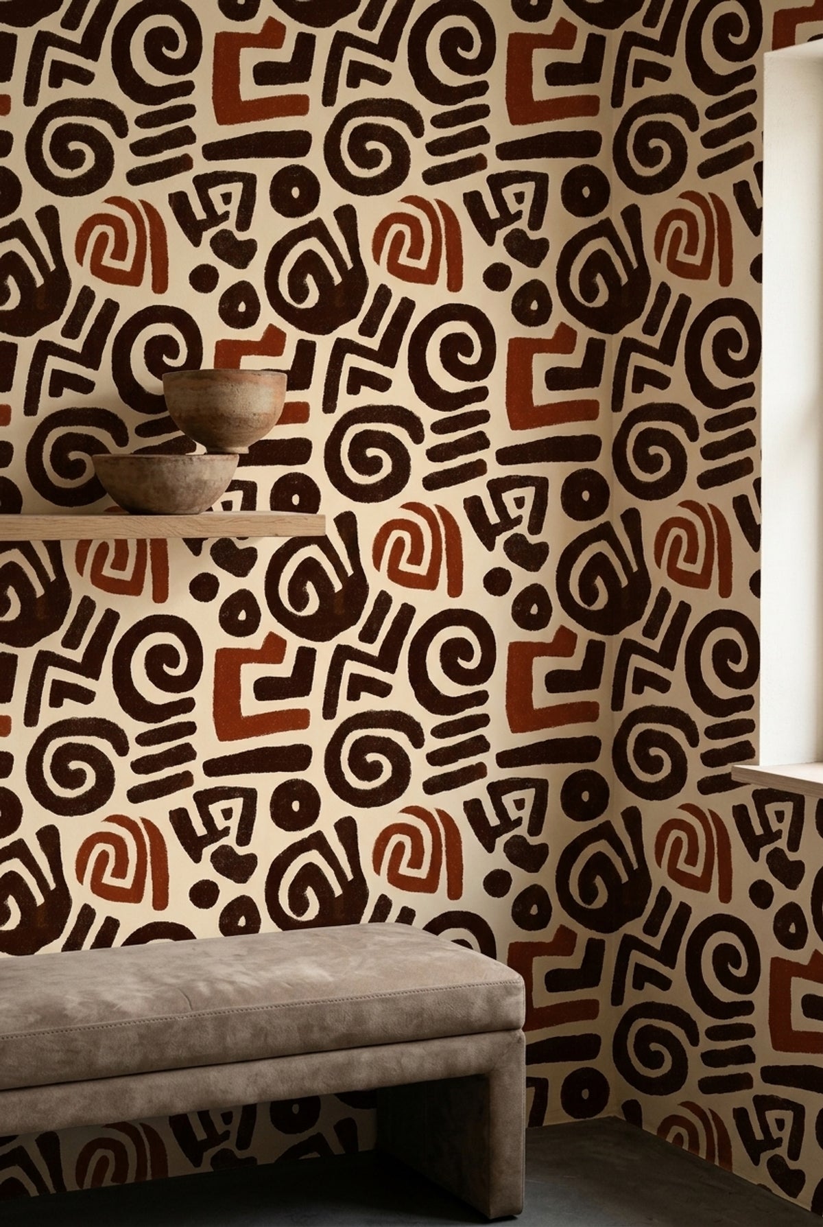 Tribal Inspired Wallpaper Boho Beige Background Decorative Mural