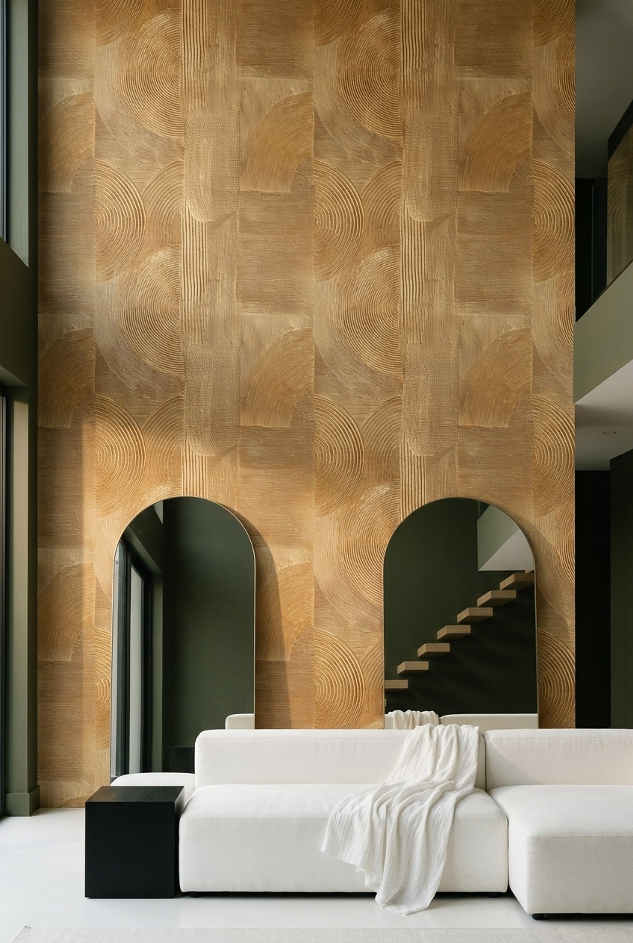 Abstract Geometric Wallpaper Textured Plaster Carved Lines Decorative Mural