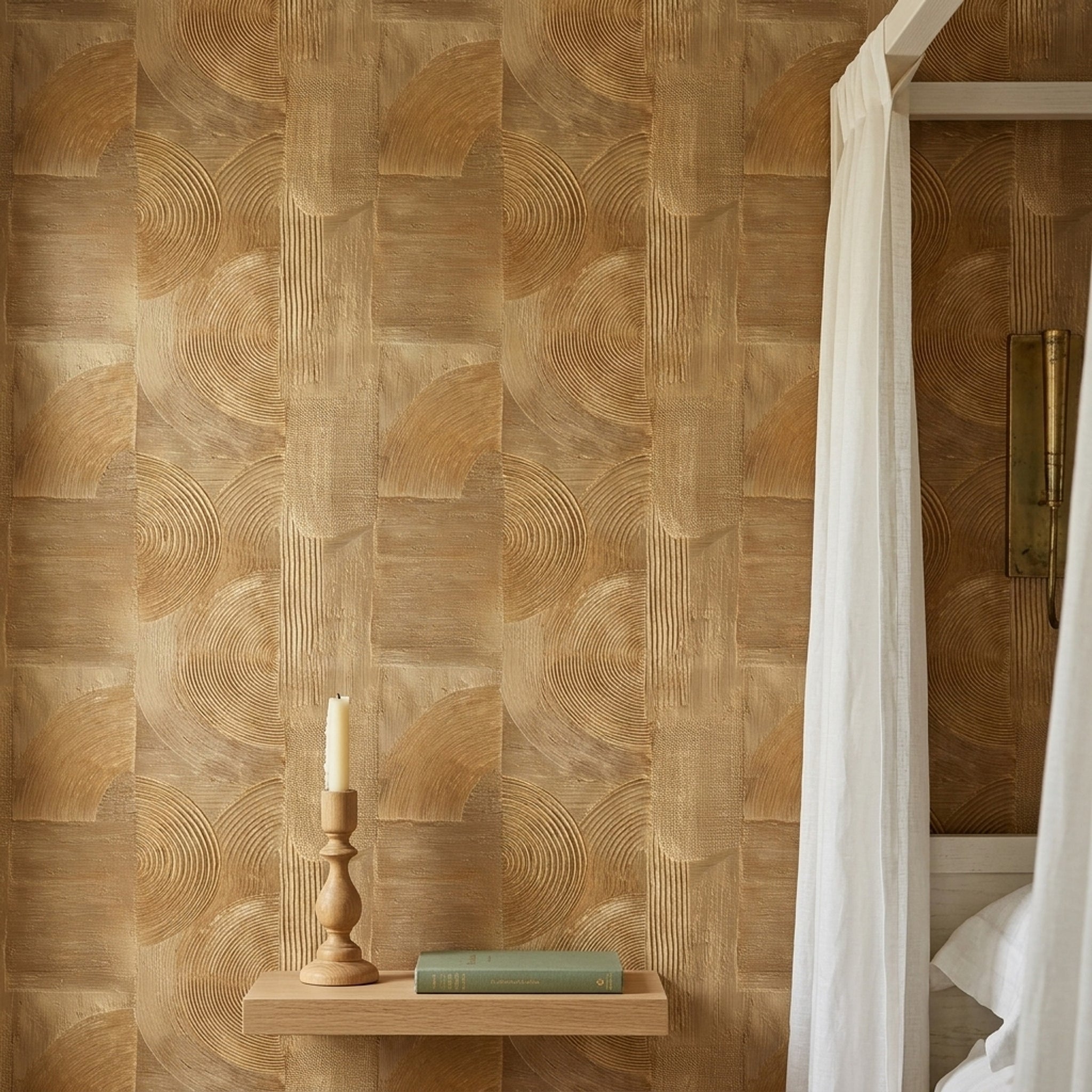 Abstract Geometric Wallpaper Textured Plaster Carved Lines Decorative Mural
