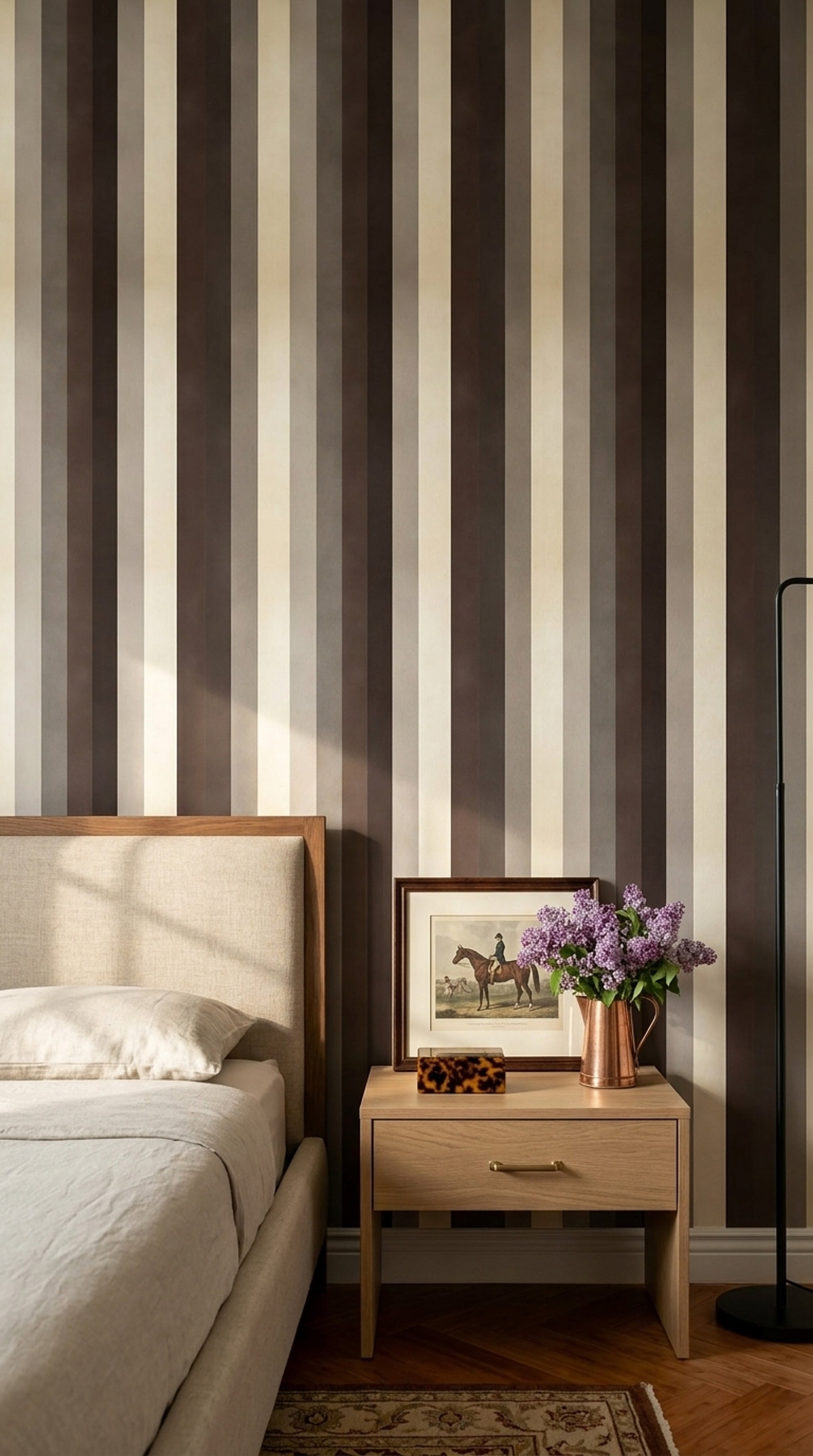Vertical Stripes Wallpaper Dark Brown Minimalist Decorative Mural