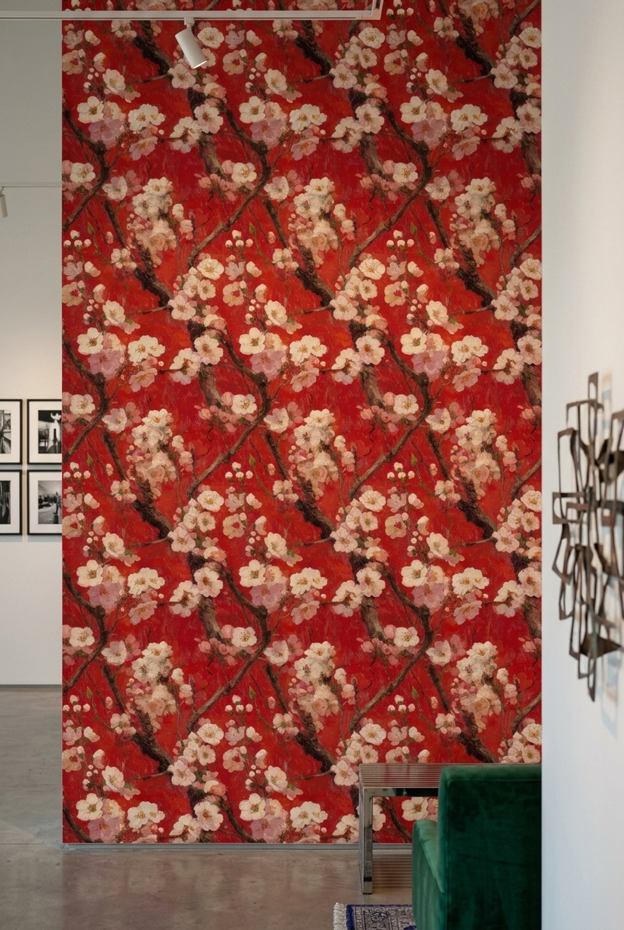 Cherry Blossom Wallpaper Red Background Japanese Inspired Removable Wall Decor
