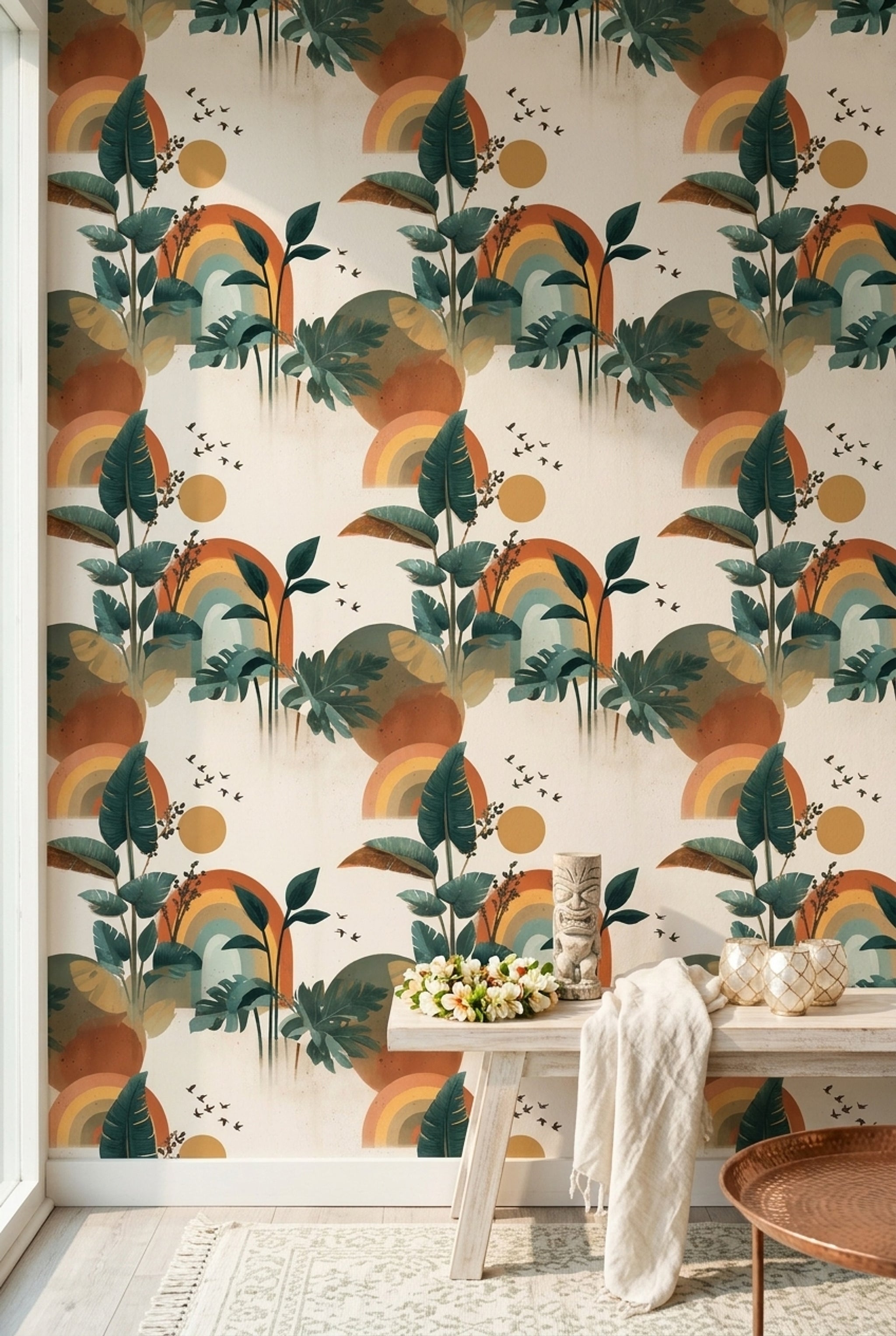 Muted Green Wallpaper Mid Century Modern Decorative Mural