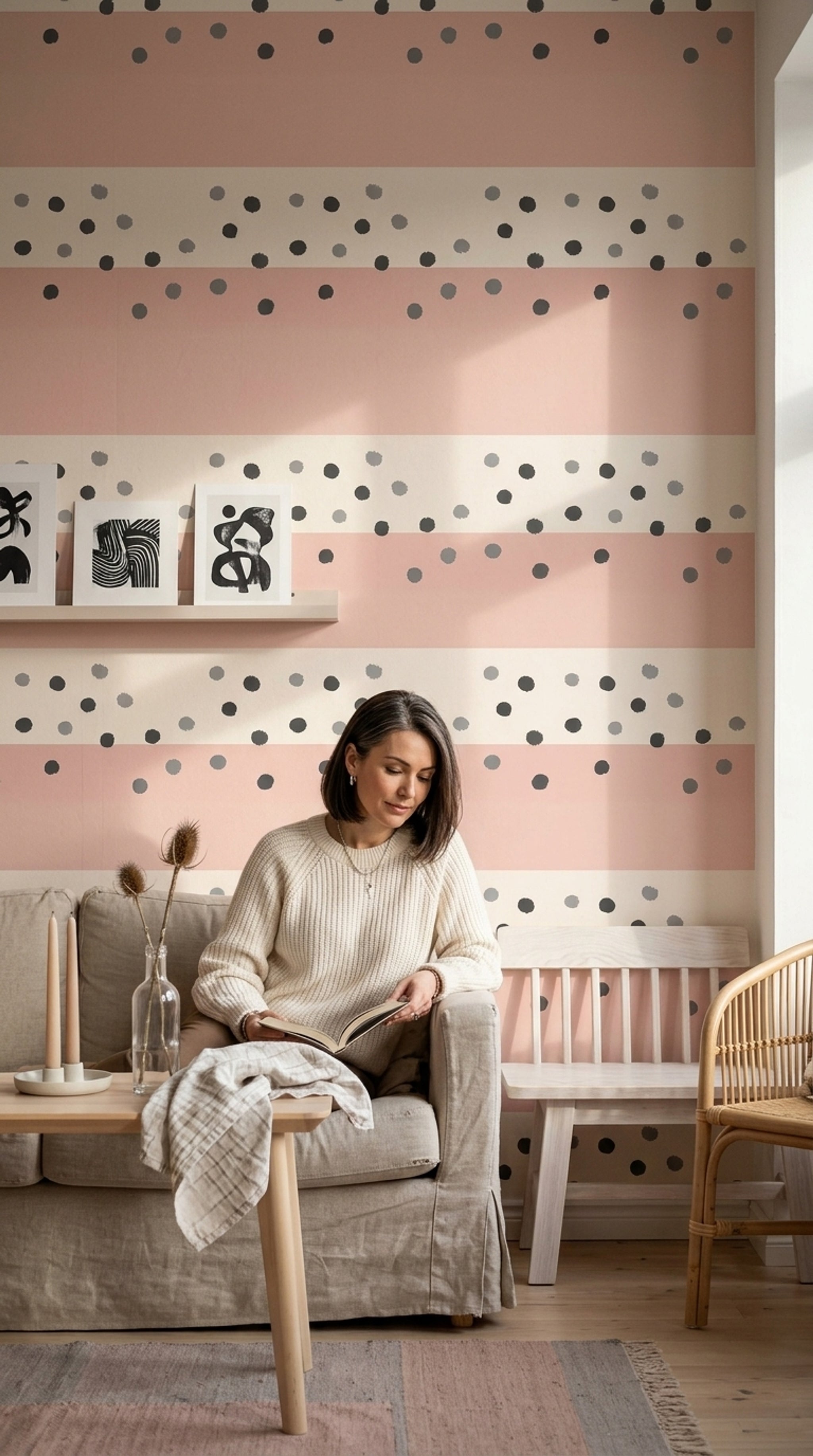 Abstract Wallpaper Polka Dots Blush Pink Decorative Mural