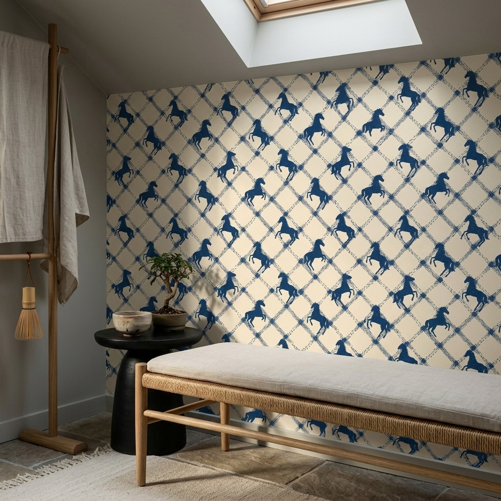 Equestrian Wallpaper Horse Silhouettes Removable Geometric Lattice Wall Double Roll