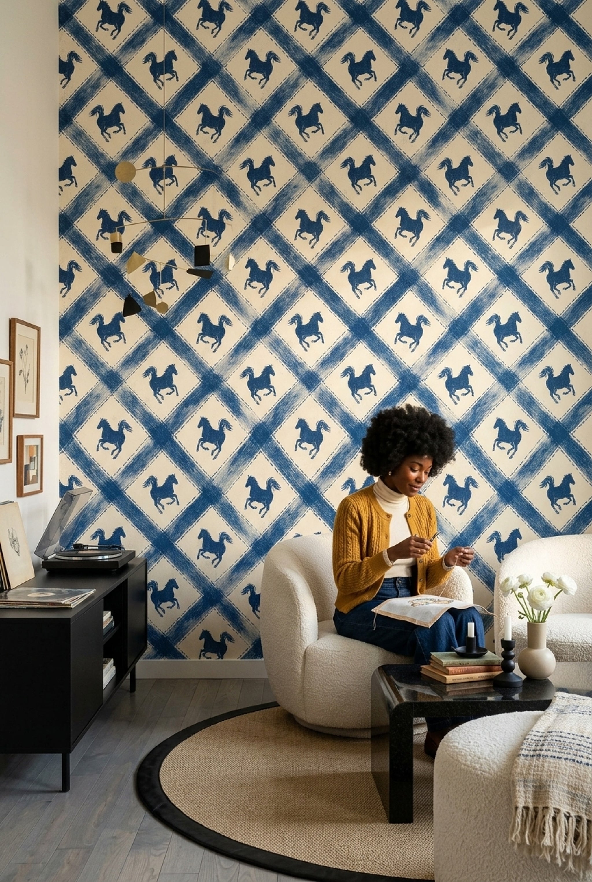 Equestrian Wallpaper Horse Silhouettes Geometric Diamonds Removable Wall Decor