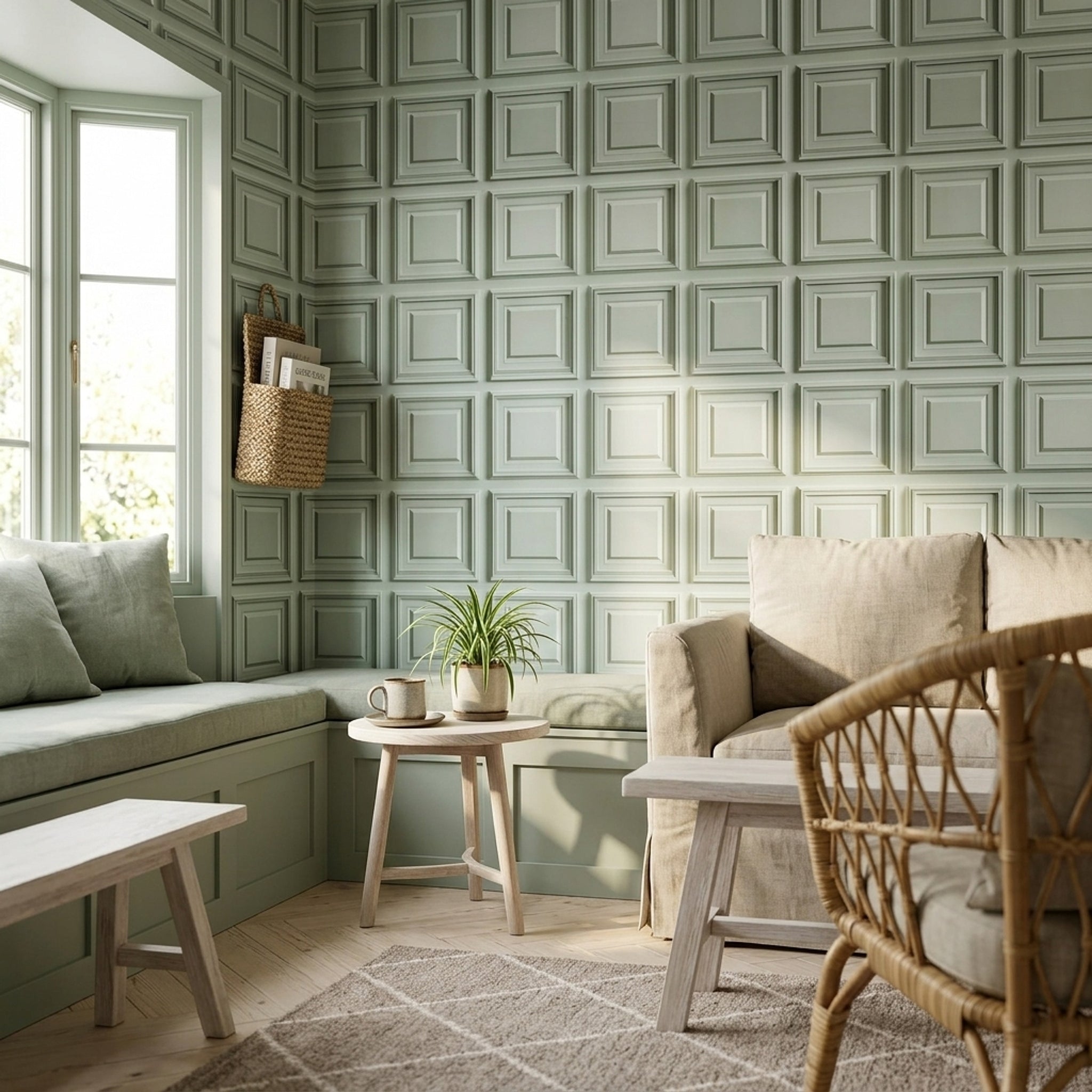 3D Wall Panel Wallpaper Raised Molding Coffered Squares Decorative Mural