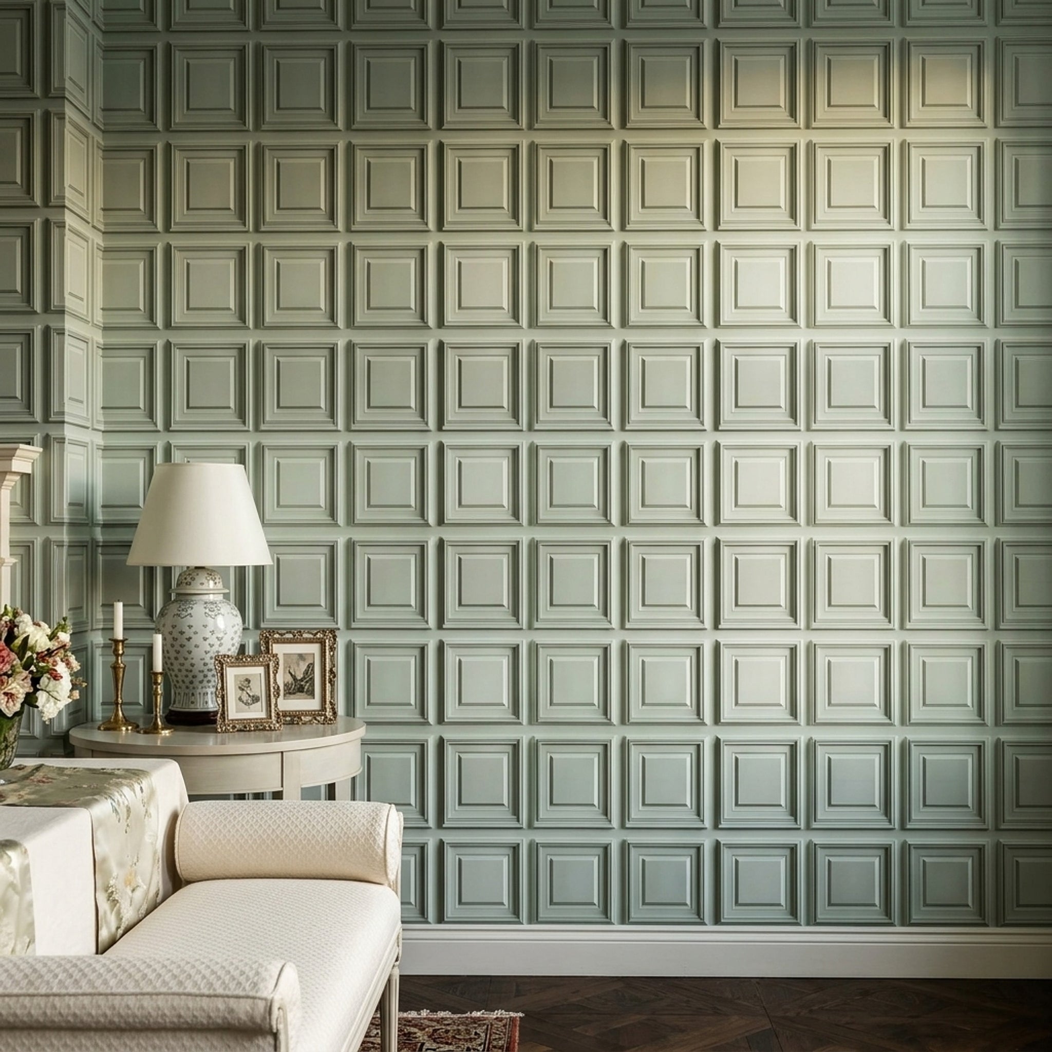3D Wall Panel Wallpaper Raised Molding Coffered Squares Decorative Mural