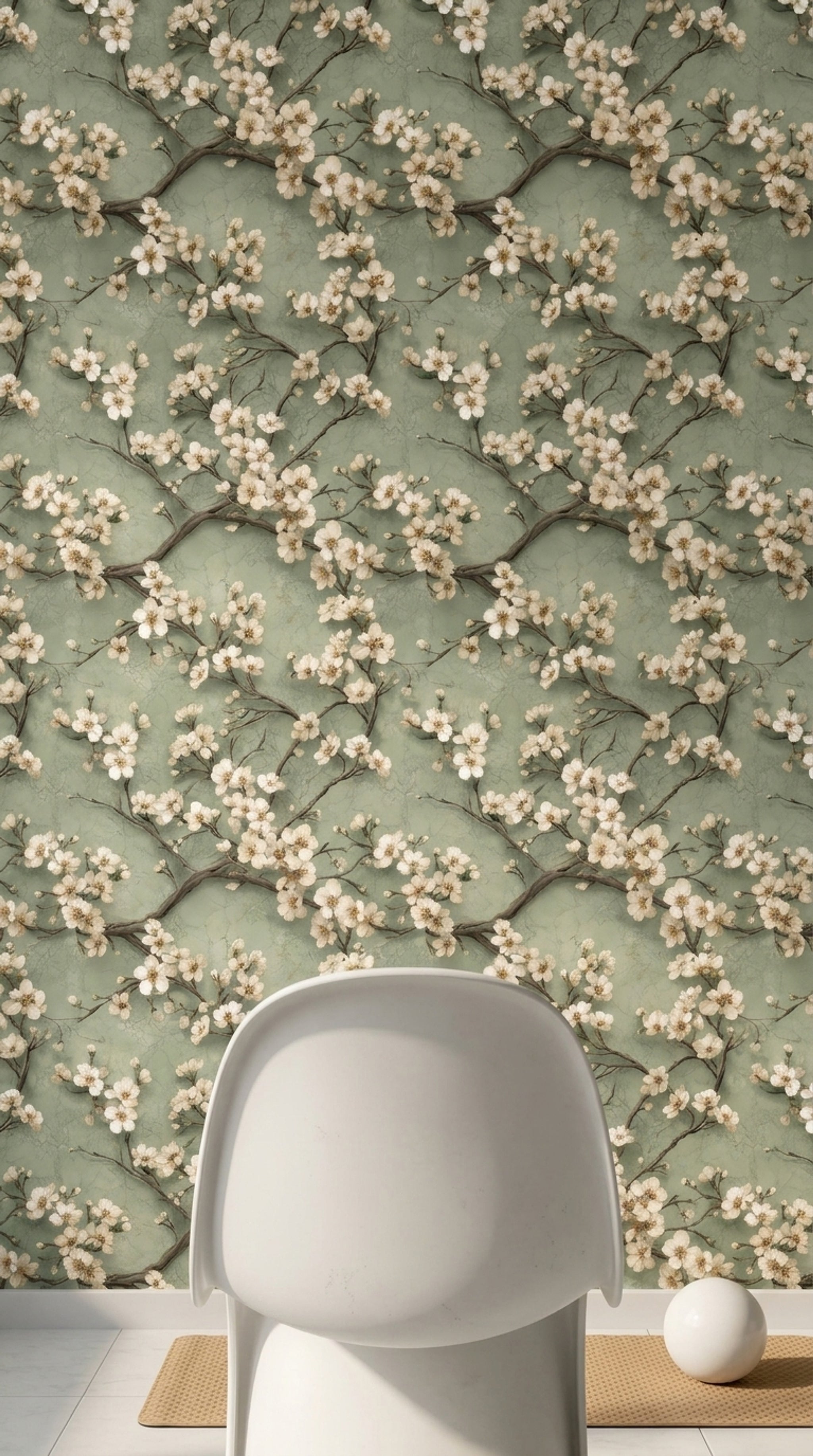 Background White Wallpaper Muted Green Removable Wall Double Roll