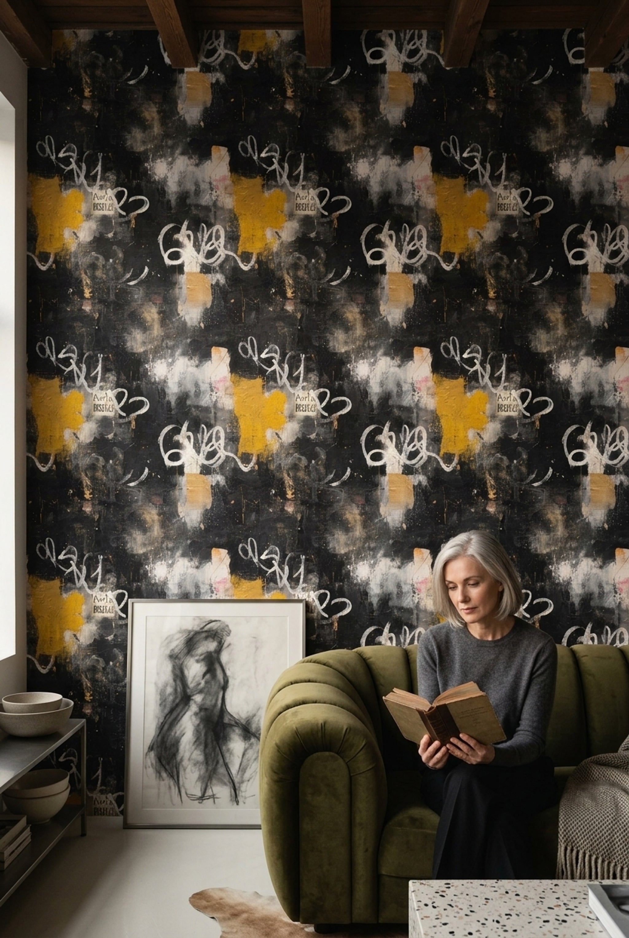 Graffiti Wallpaper Dark Removable Abstract Wall Double Roll