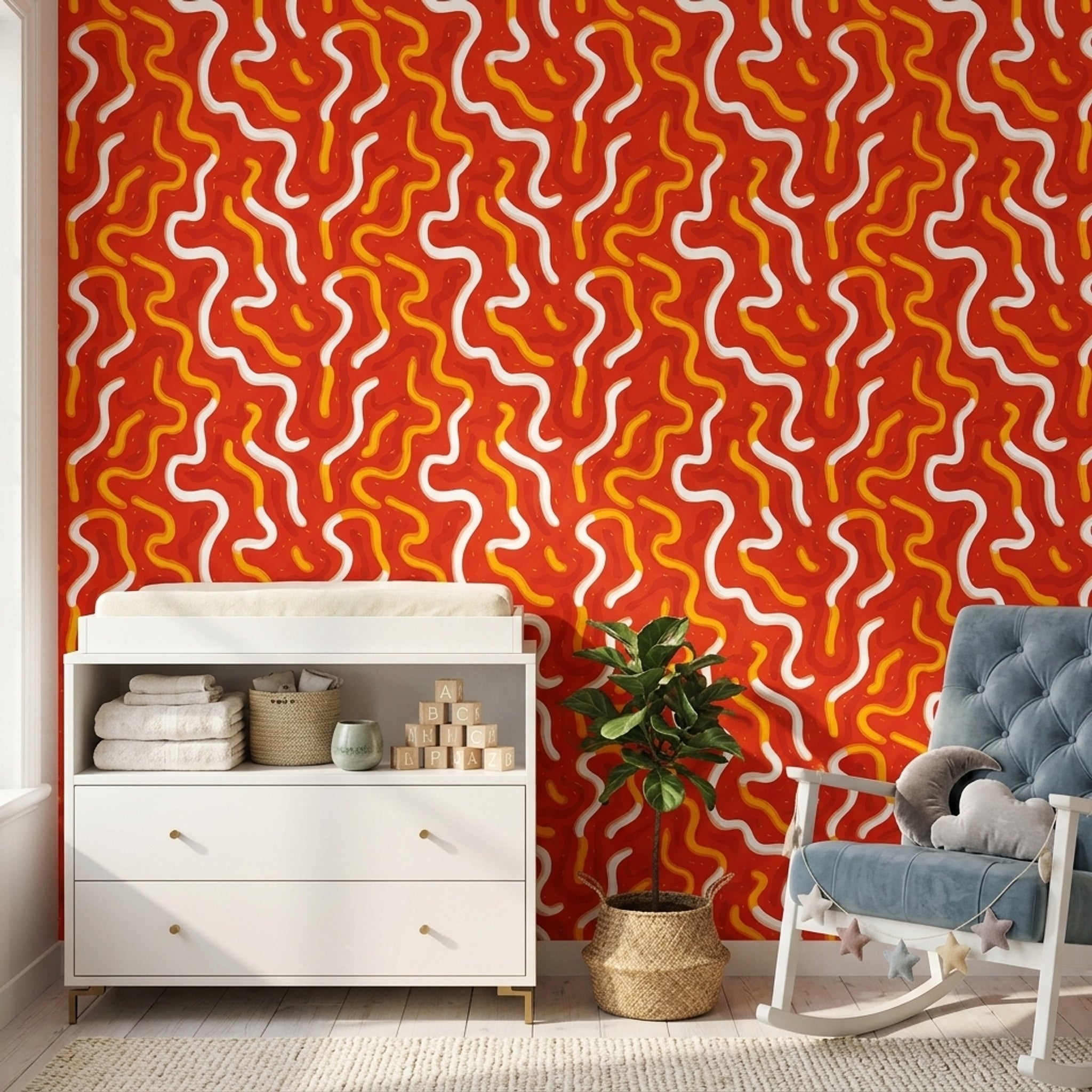Abstract Wallpaper Wavy Lines Modern Graphic Decorative Mural