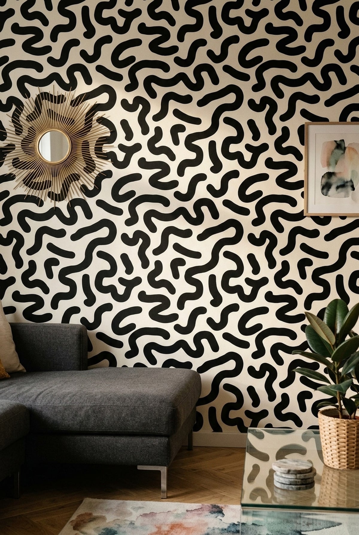 Abstract Pattern Wallpaper Organic Lines Modern Decorative Mural