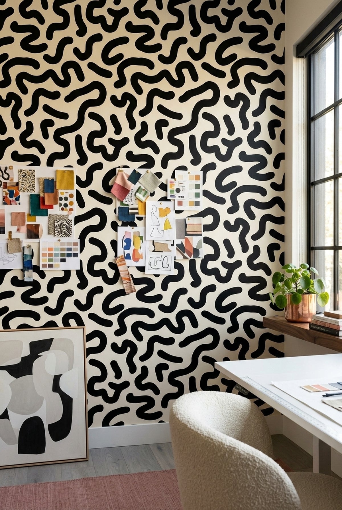Abstract Pattern Wallpaper Organic Lines Modern Decorative Mural