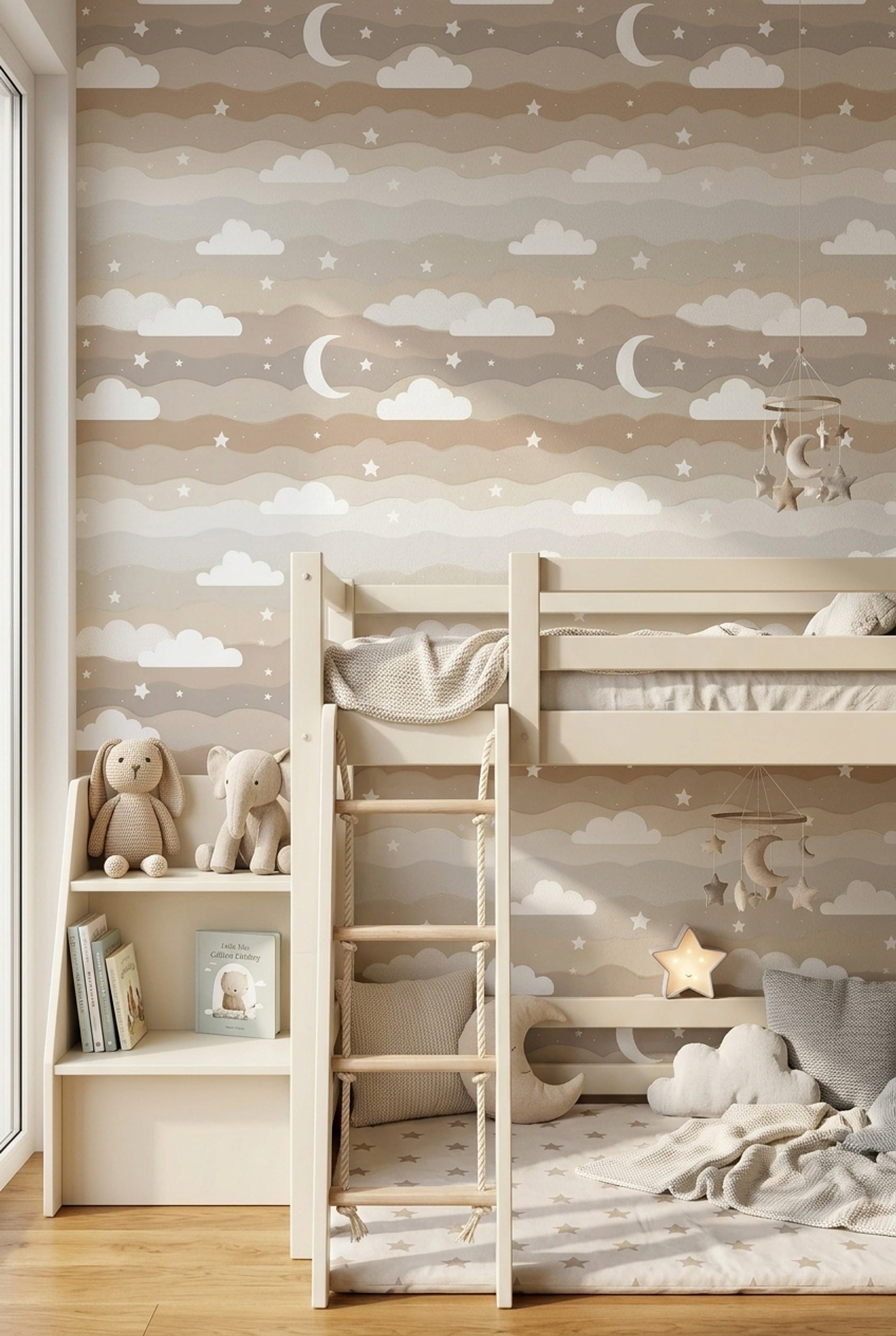 Neutral Sky Wallpaper Clouds Removable Stars Wall Double Roll