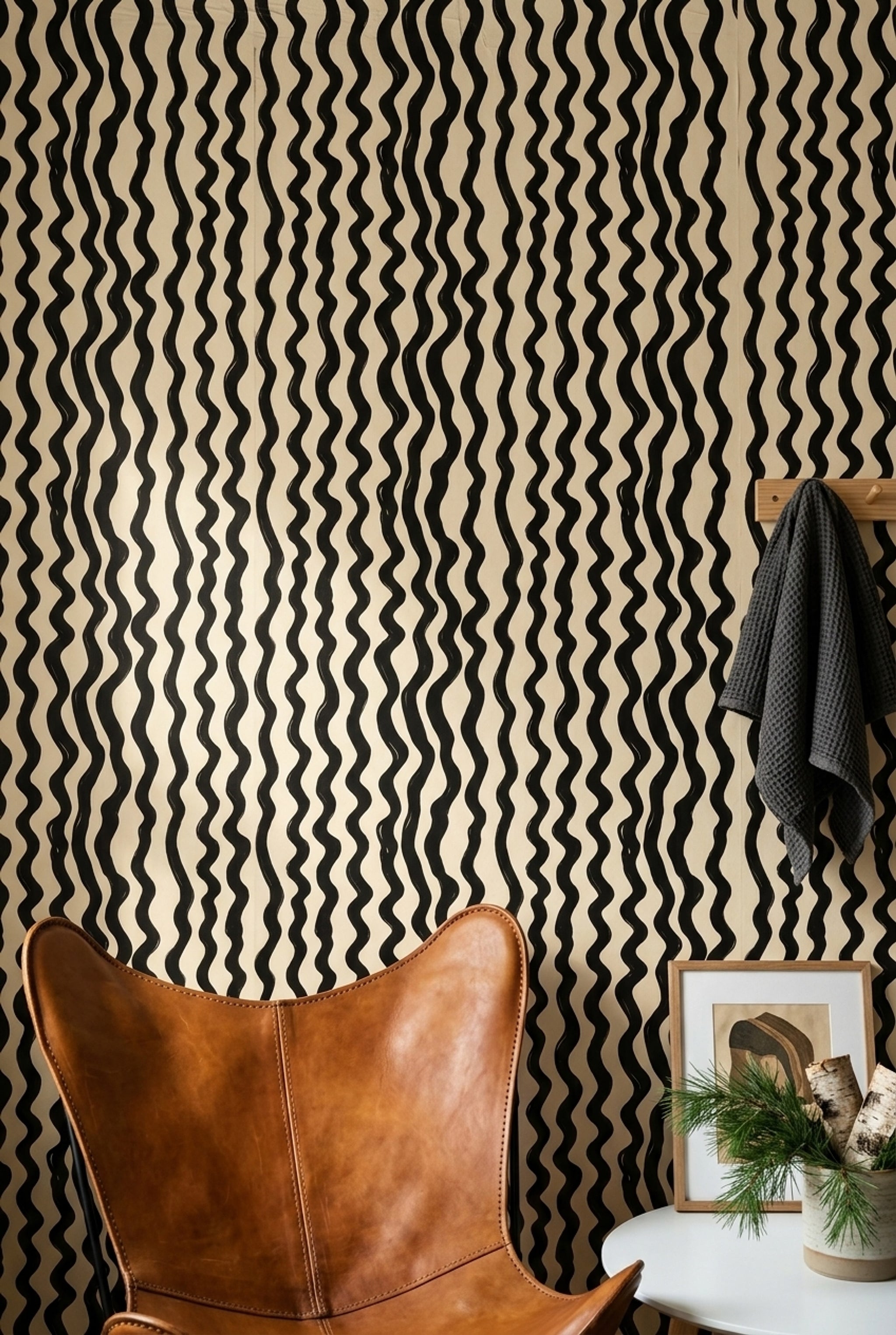 Wavy Stripes Wallpaper Hand Painted Abstract Decorative Mural