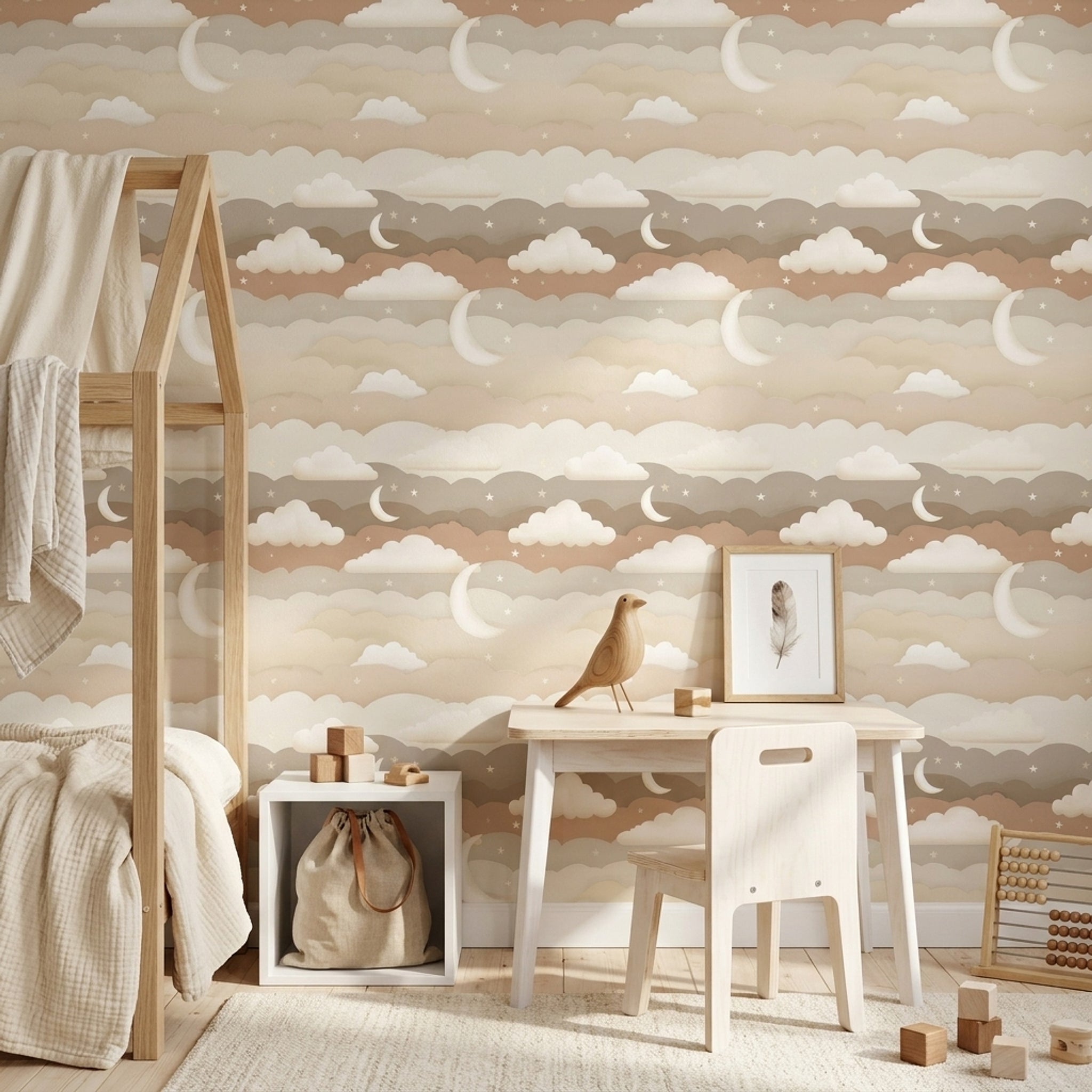 Night Sky Wallpaper Crescent Moon Layered Clouds Removable Wall Decor