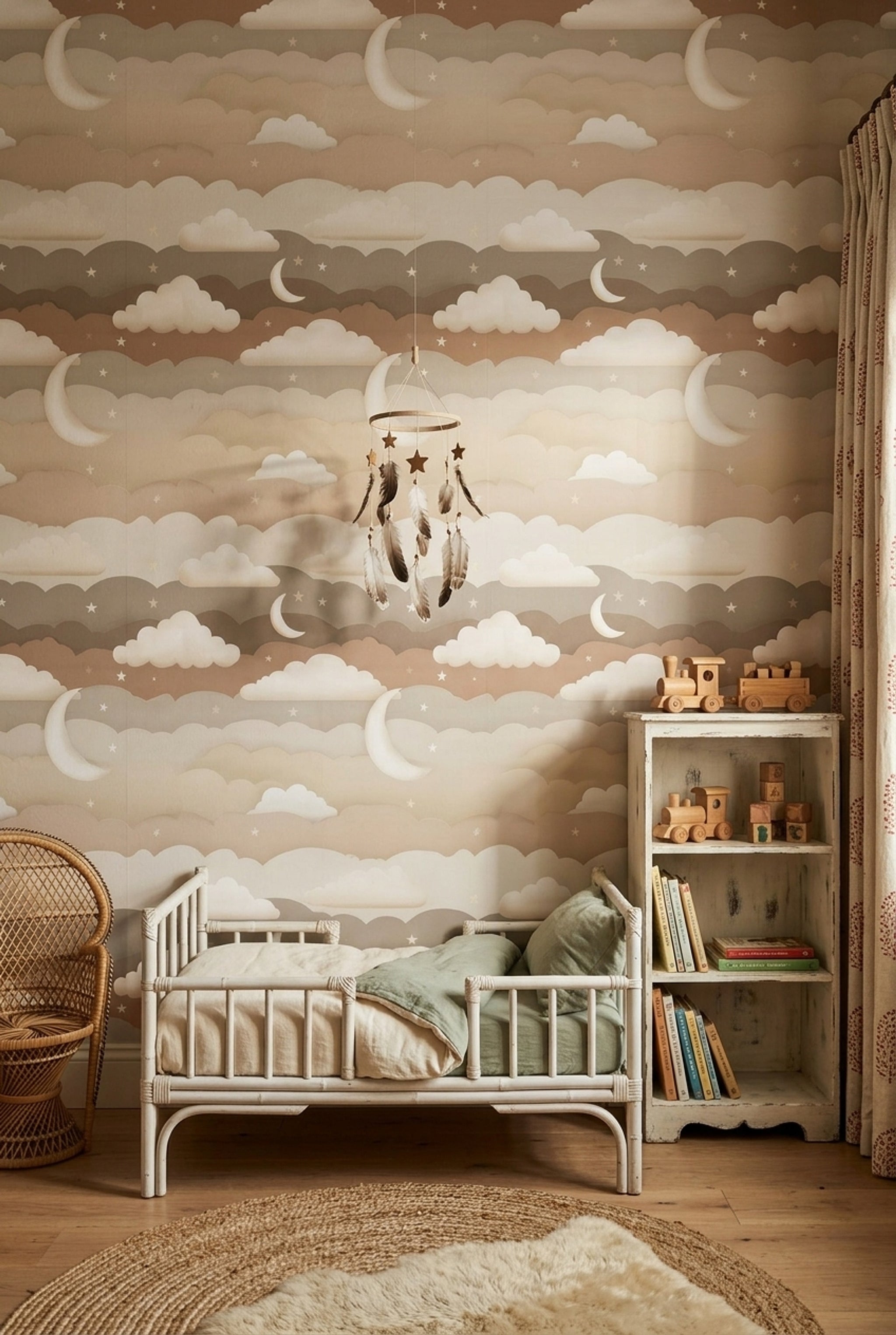 Night Sky Wallpaper Crescent Moon Layered Clouds Removable Wall Decor