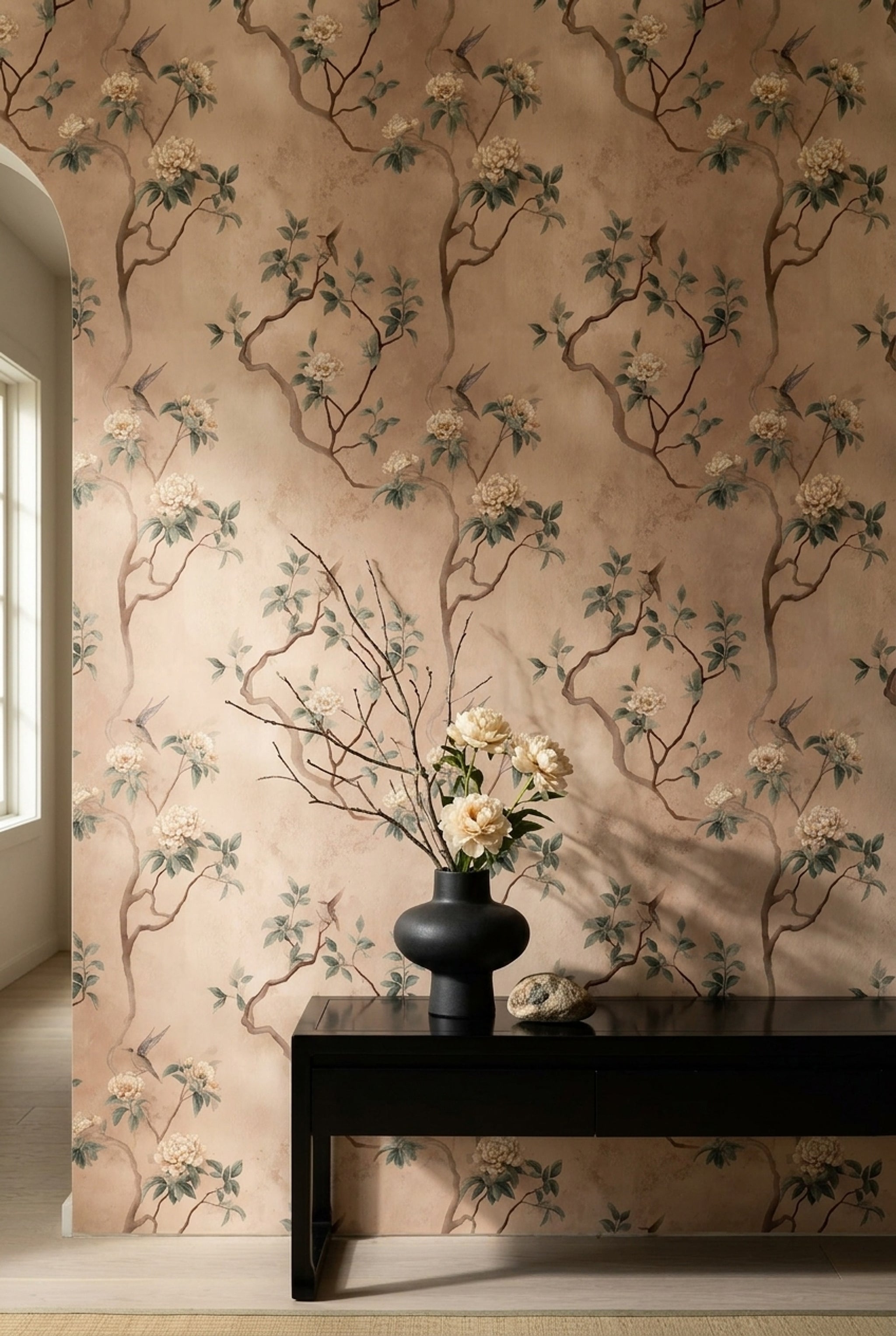 Watercolor Texture Wallpaper Pastel Floral Removable Bird Branch Wall Double Roll