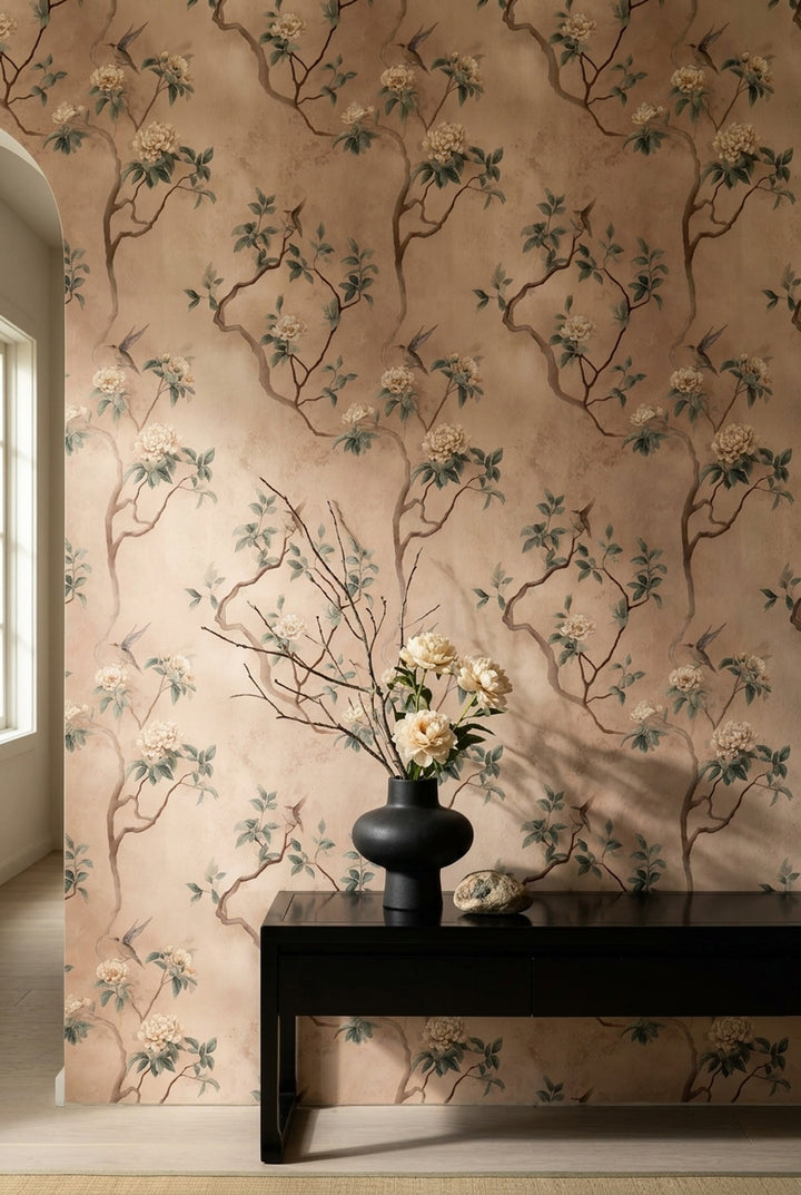 Watercolor Texture Wallpaper Pastel Floral Removable Bird Branch Wall Double Roll