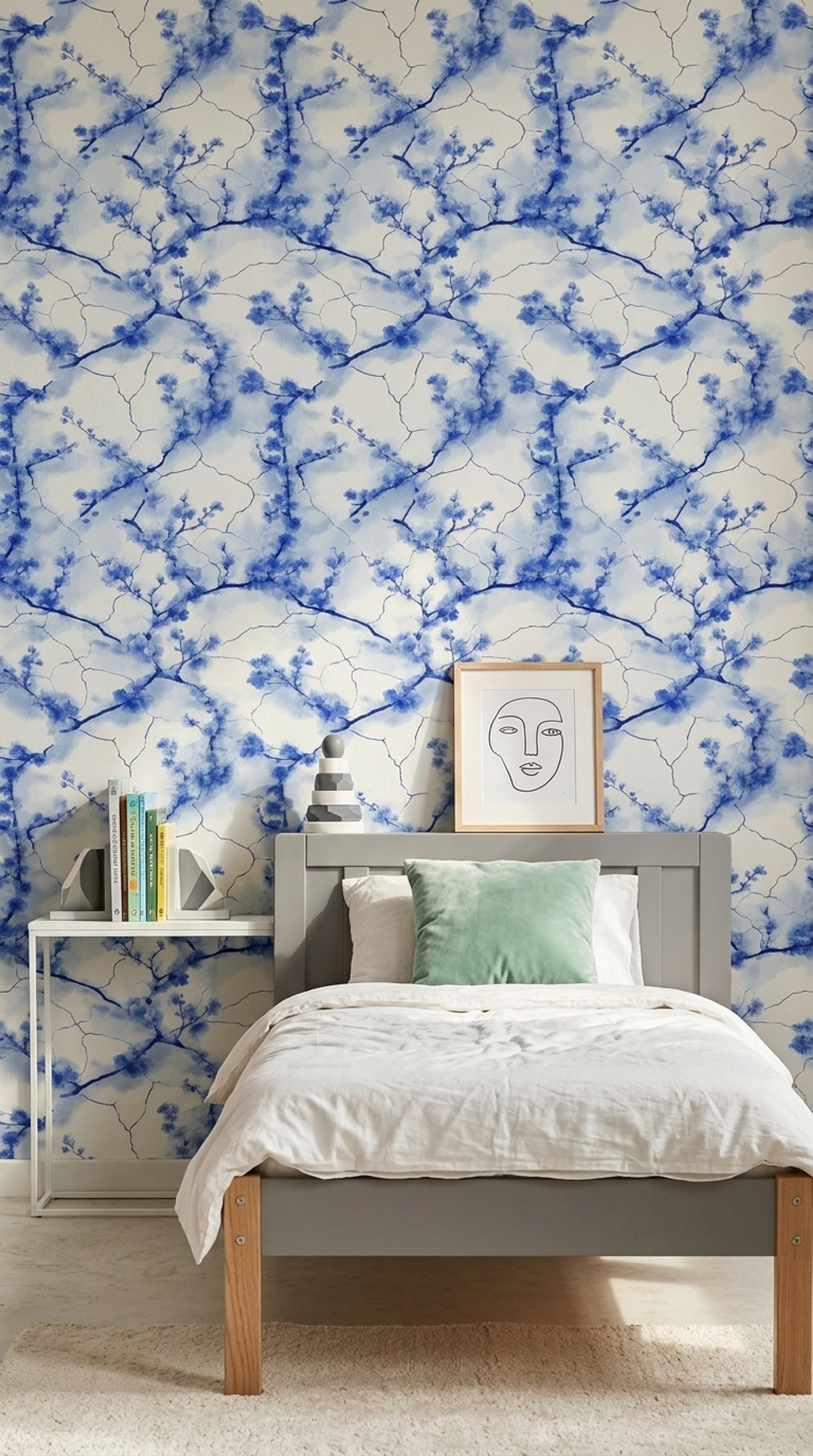 White Background Wallpaper Minimal Floral Decorative Mural
