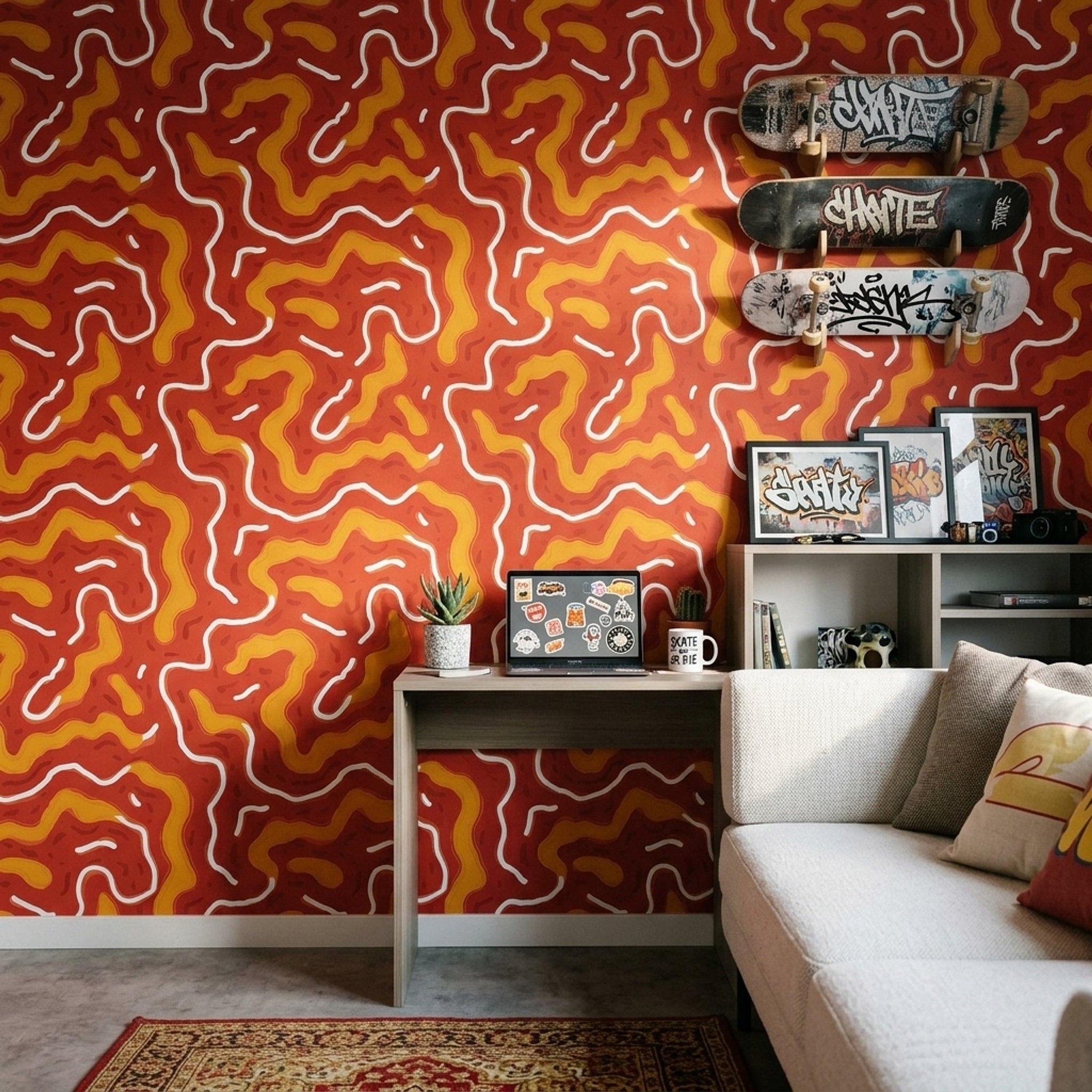 Abstract Wallpaper Organic Shapes Wavy Lines Removable Wall Decor