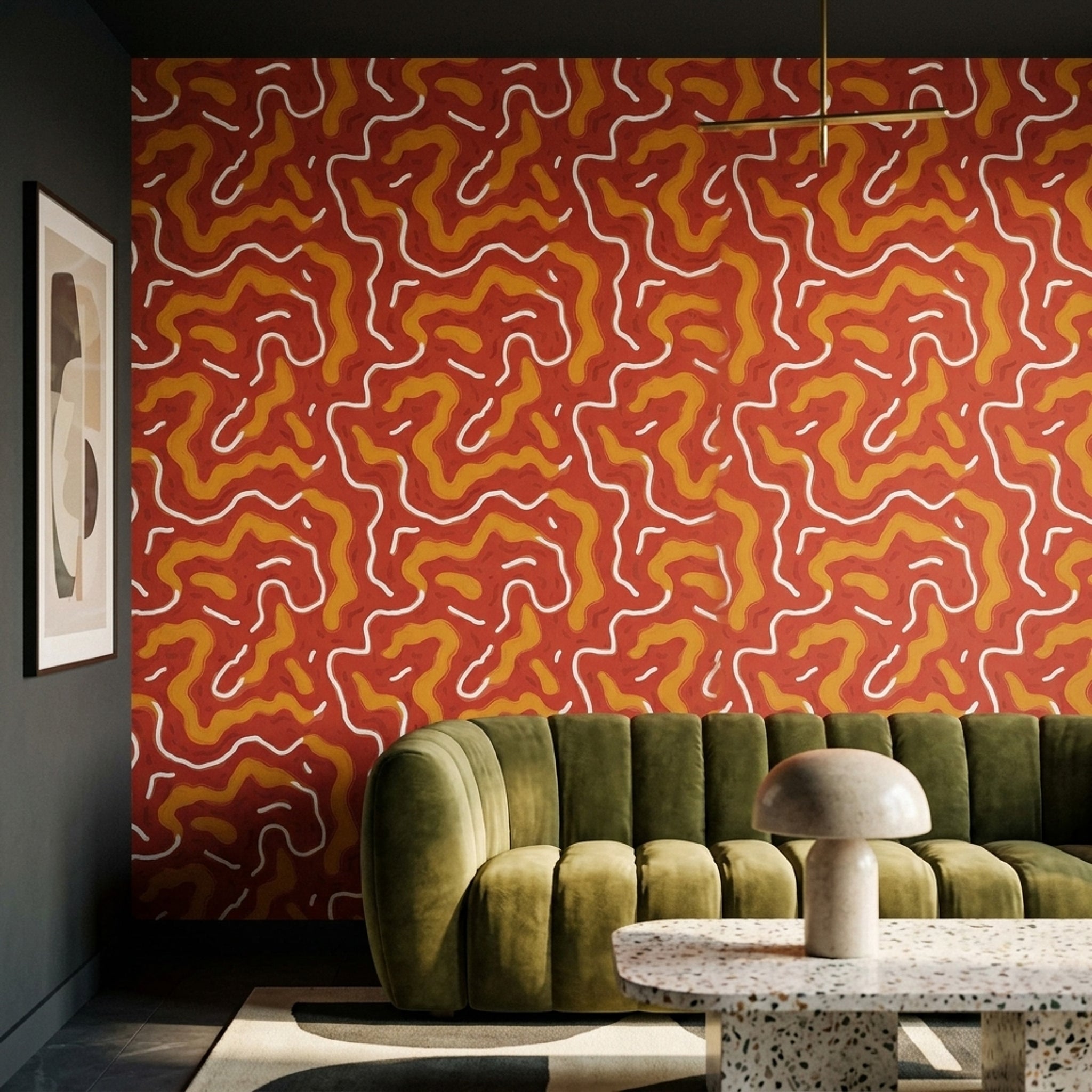 Abstract Wallpaper Organic Shapes Wavy Lines Removable Wall Decor